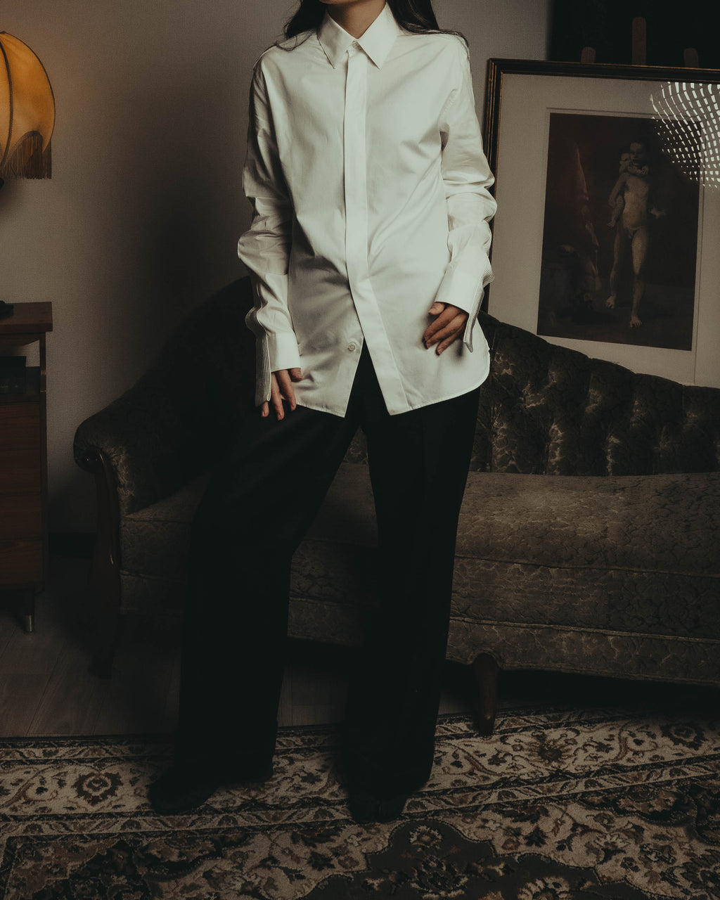 -SPECIAL- "Dior" 10's-20's Sculptural cord embellished concealed placket long sleeve dress shirt