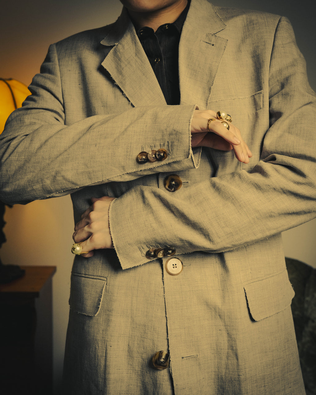 -SPECIAL- “Maison Martin Margiela” 2014SS raw-edge linen tailored jacket