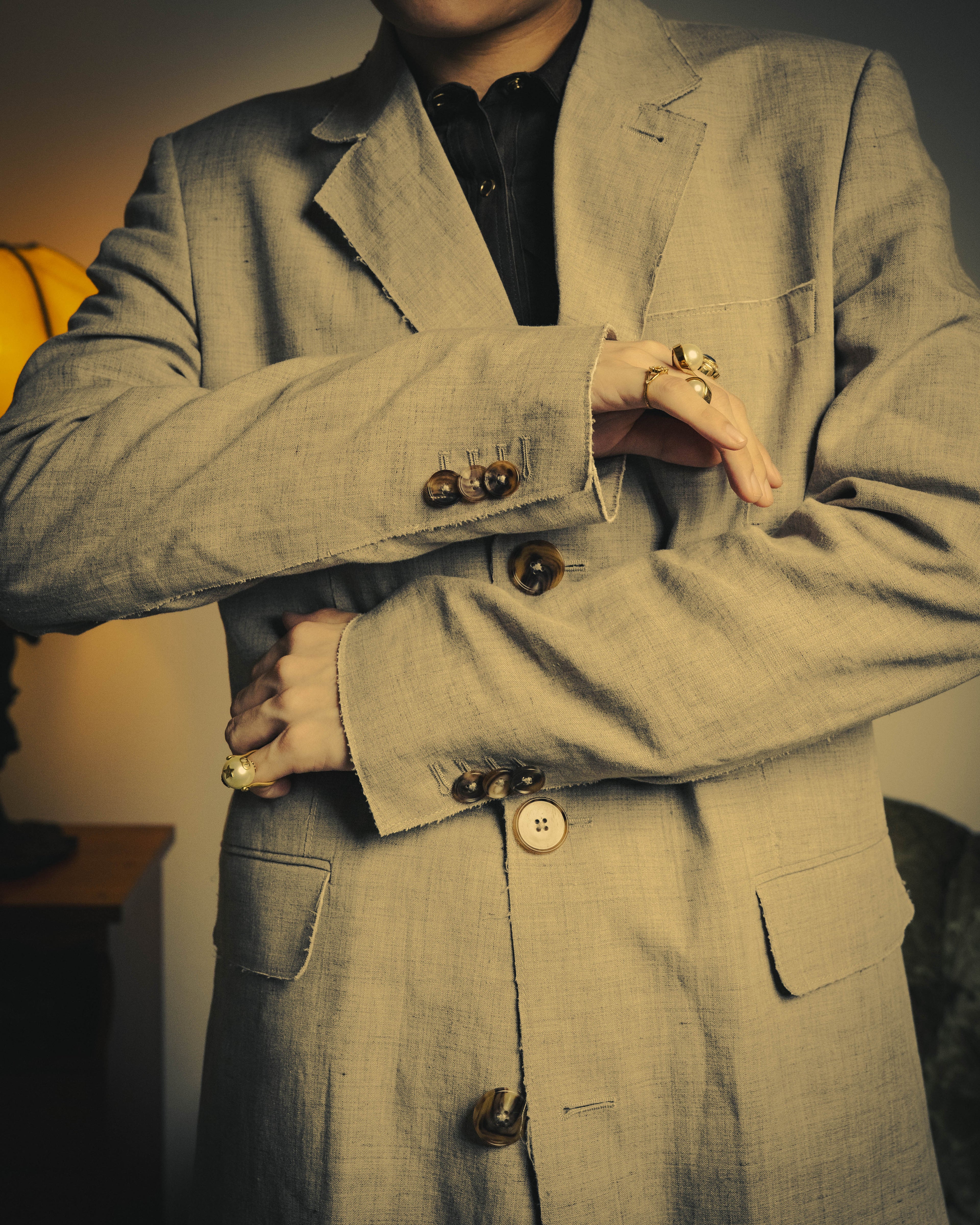 -SPECIAL- “Maison Martin Margiela” 2014SS raw-edge linen tailored jacket