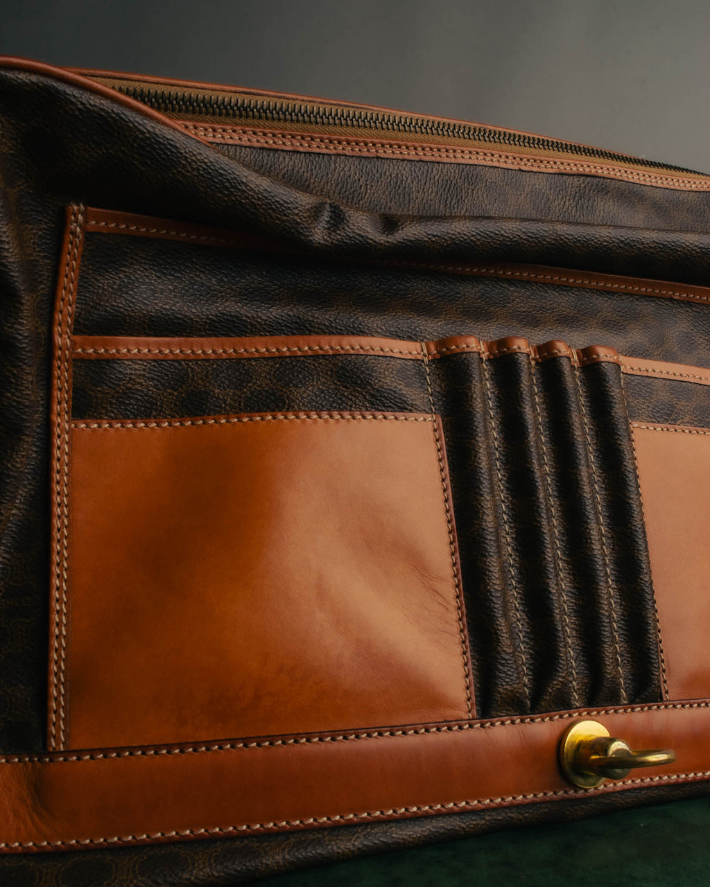 "CELINE" 80's-90's Macadam monogram pvc leather shoulder briefcase