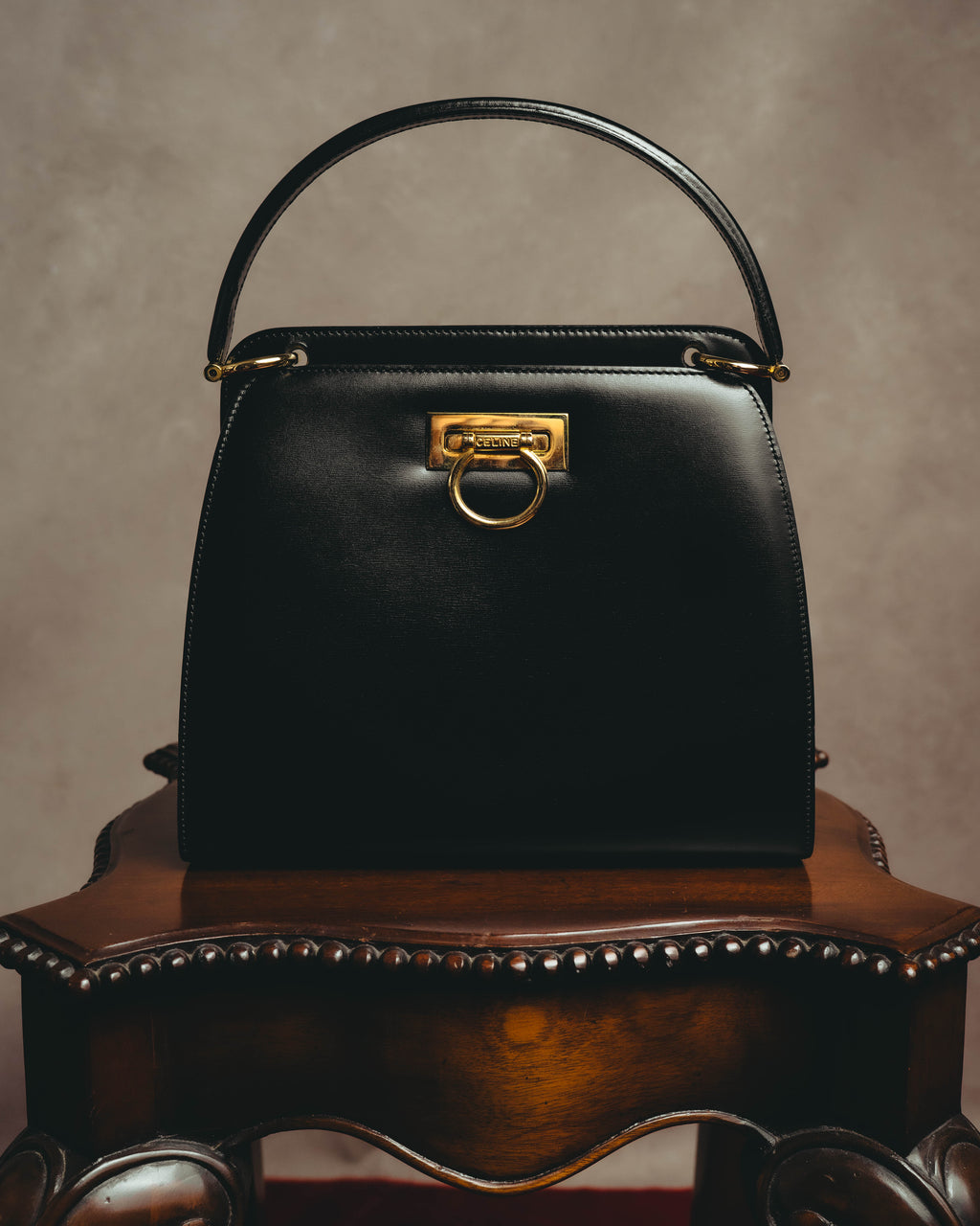 "CELINE" 70's-80's Structured leather top handle handbag
