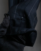 "YVES SAINT LAURENT" Peaked lapel double breasted tailored jacket ＆wide tapered slacks striped set up