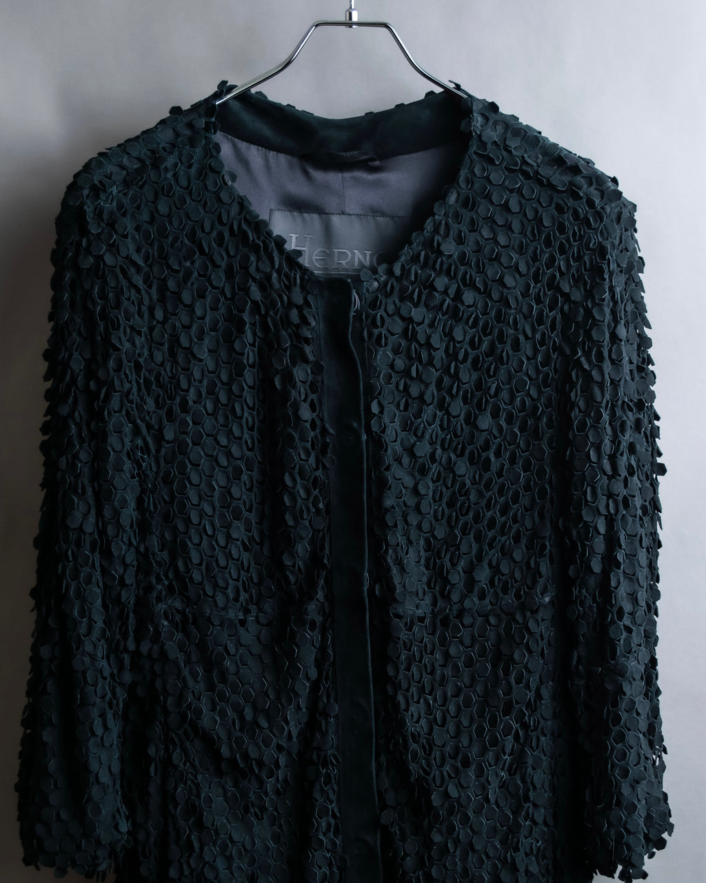 "HERNO" Laser cutwork design structured black dress