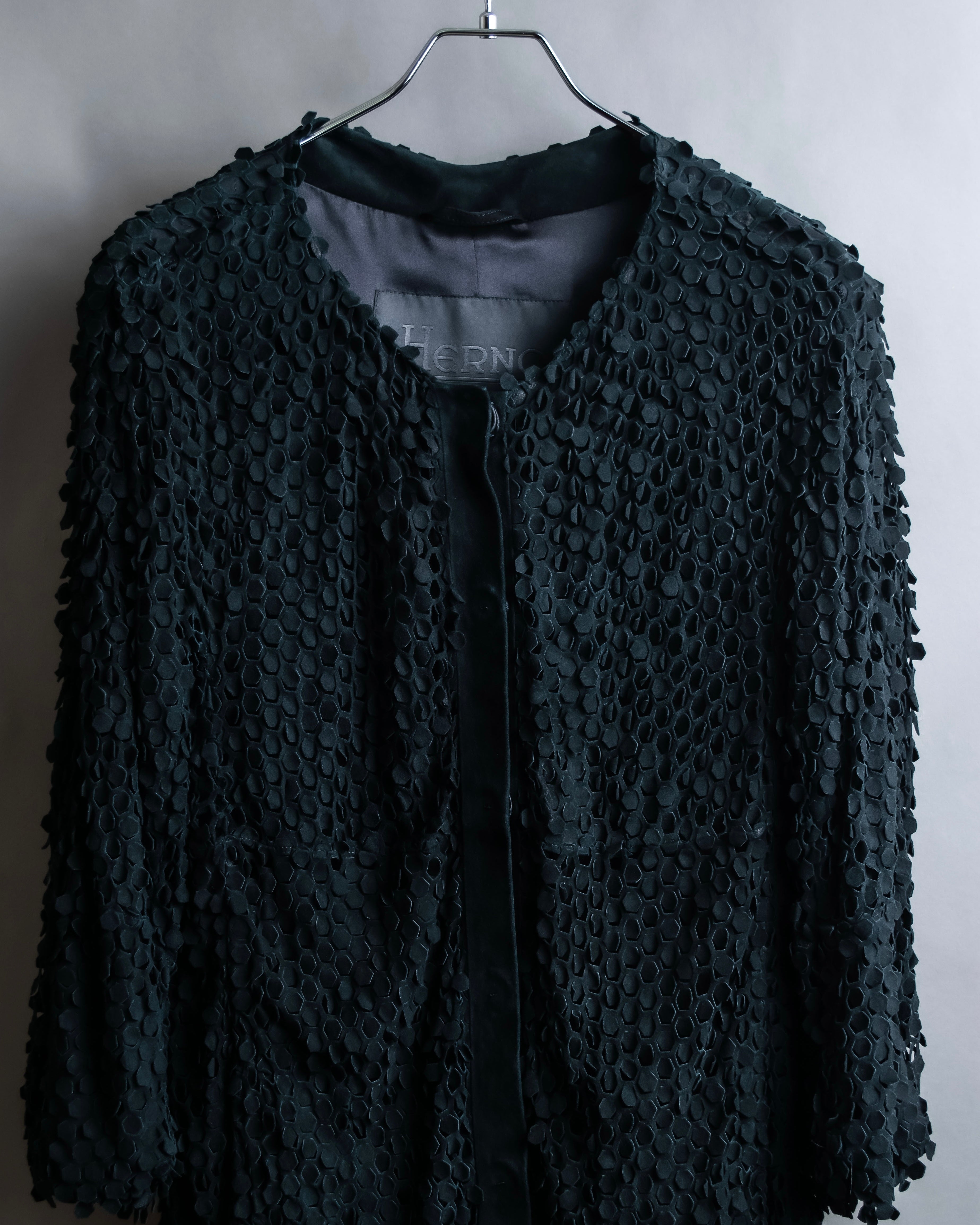 "HERNO" Laser cutwork design structured black dress