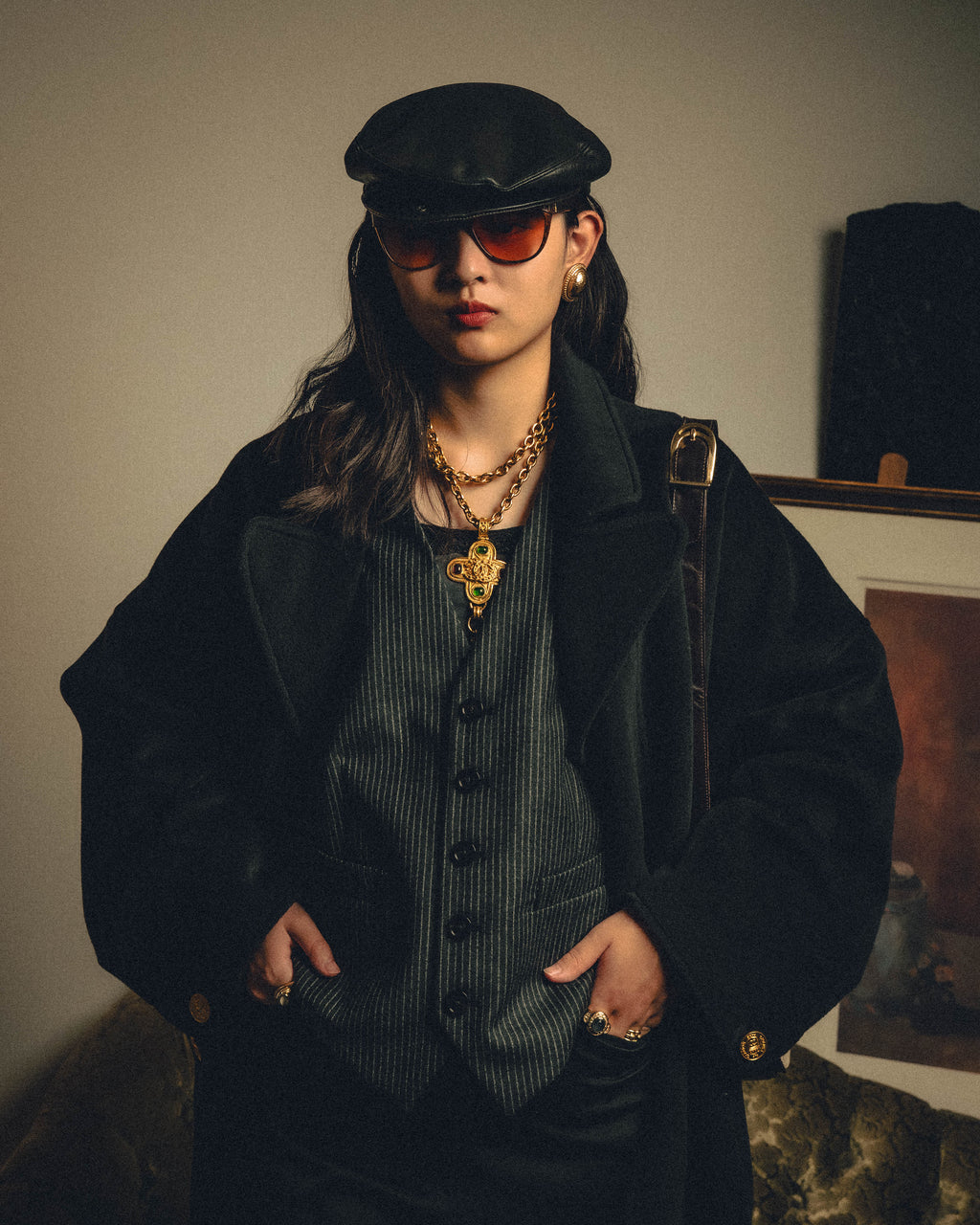 -SPECIAL- “GUCCI” 90’s-00’s Sculptural leather newsboy cap