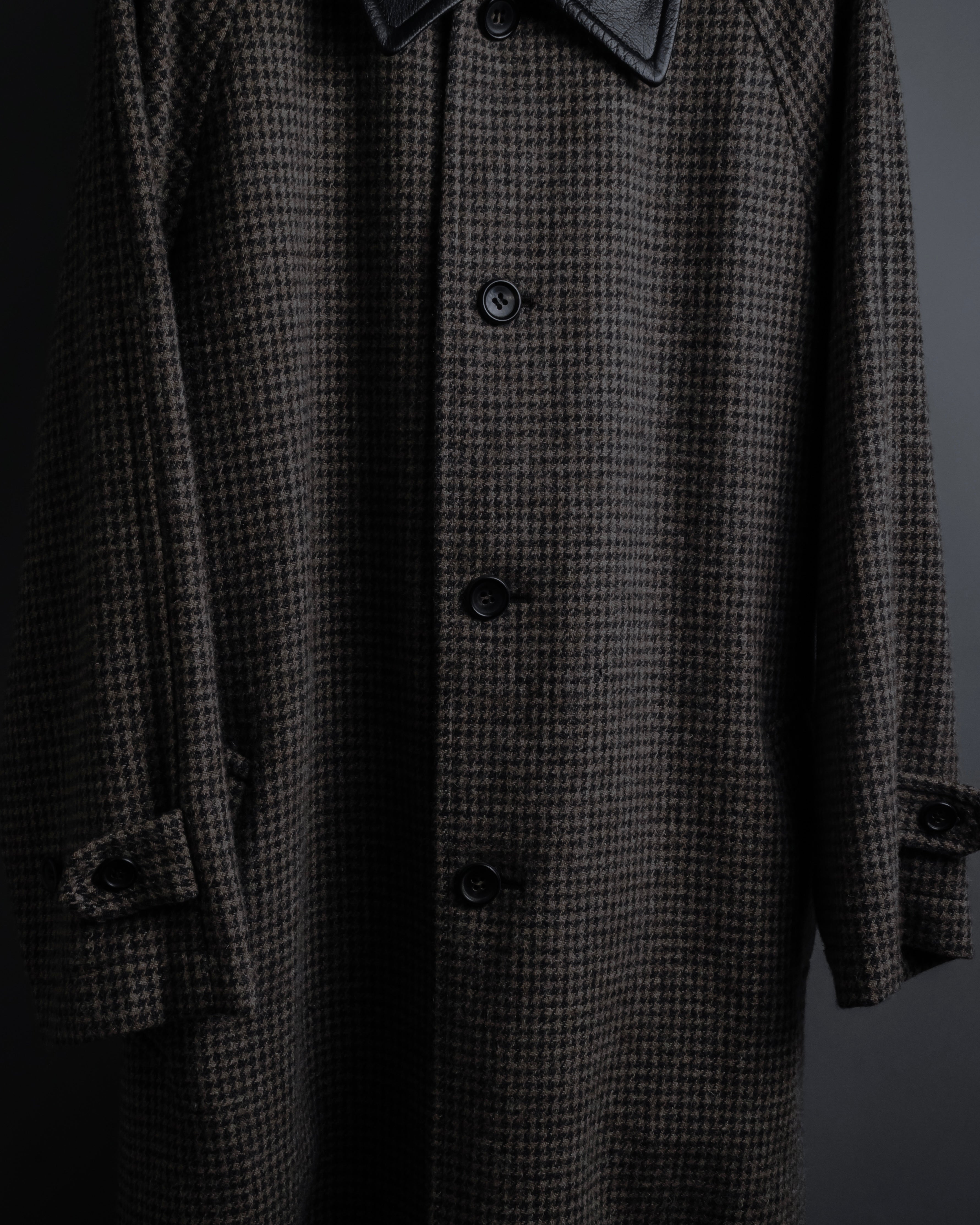 "tricot COMME des GARCONS" Leather collar design houndstooth pattern oversized long coat