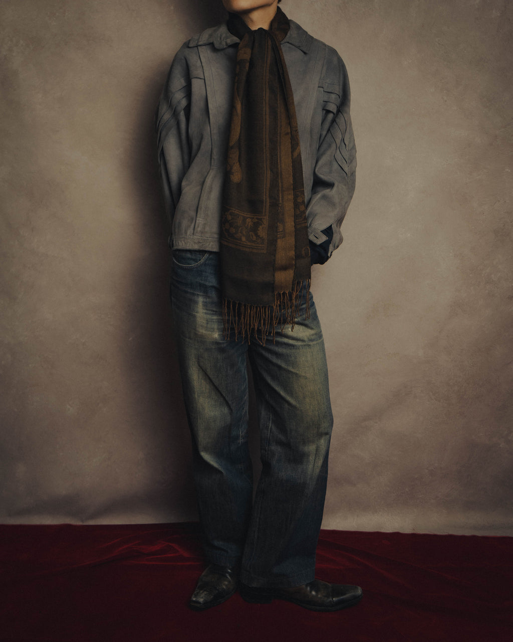 -SPECIAL- “LOEWE” 90’s-00’s Botanical anagram jacquard fringe stole