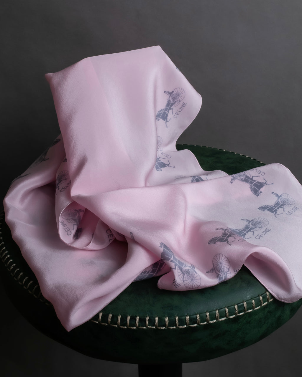 "CELINE" Sulky pattern pink silk long scarf