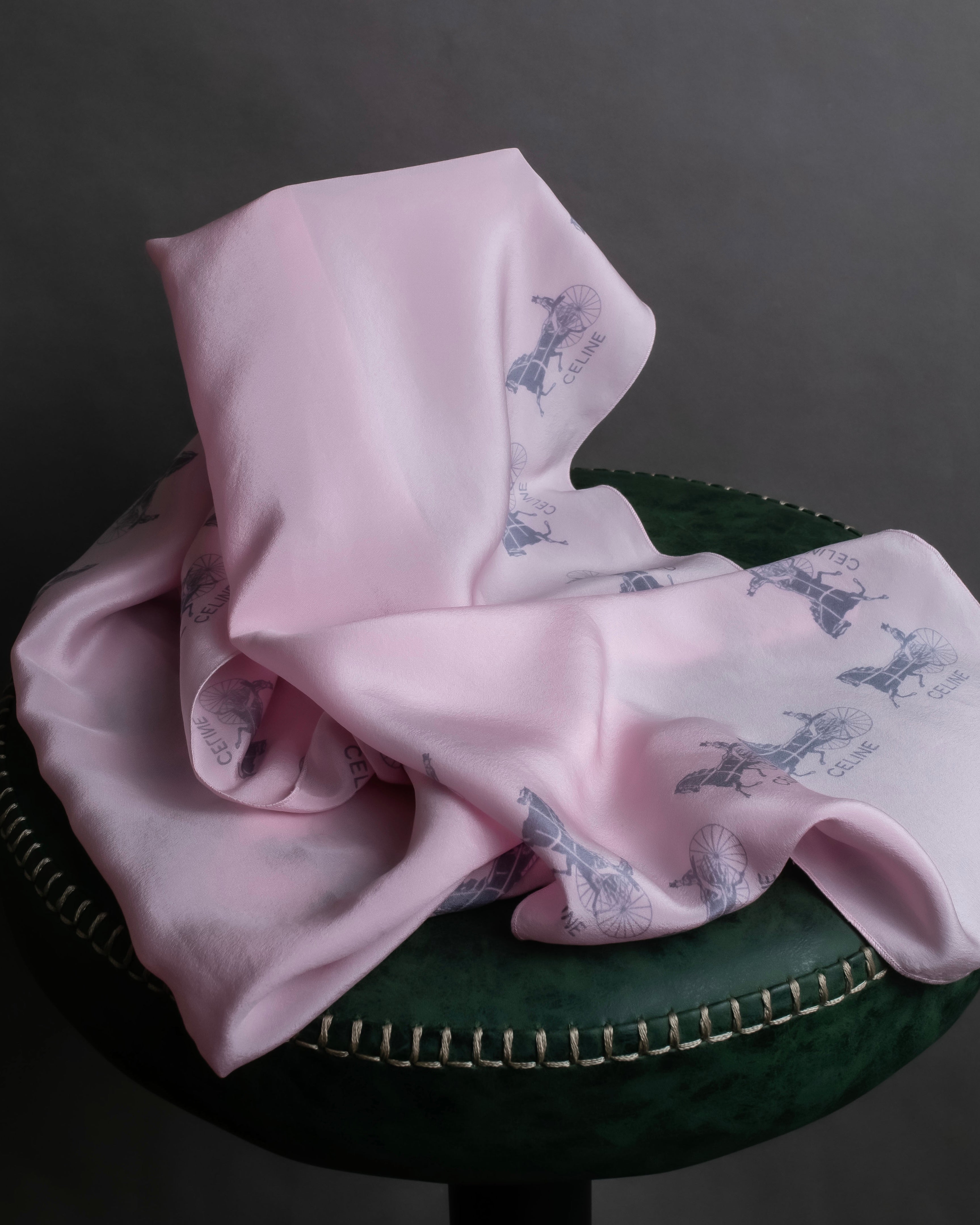 "CELINE" Sulky pattern pink silk long scarf