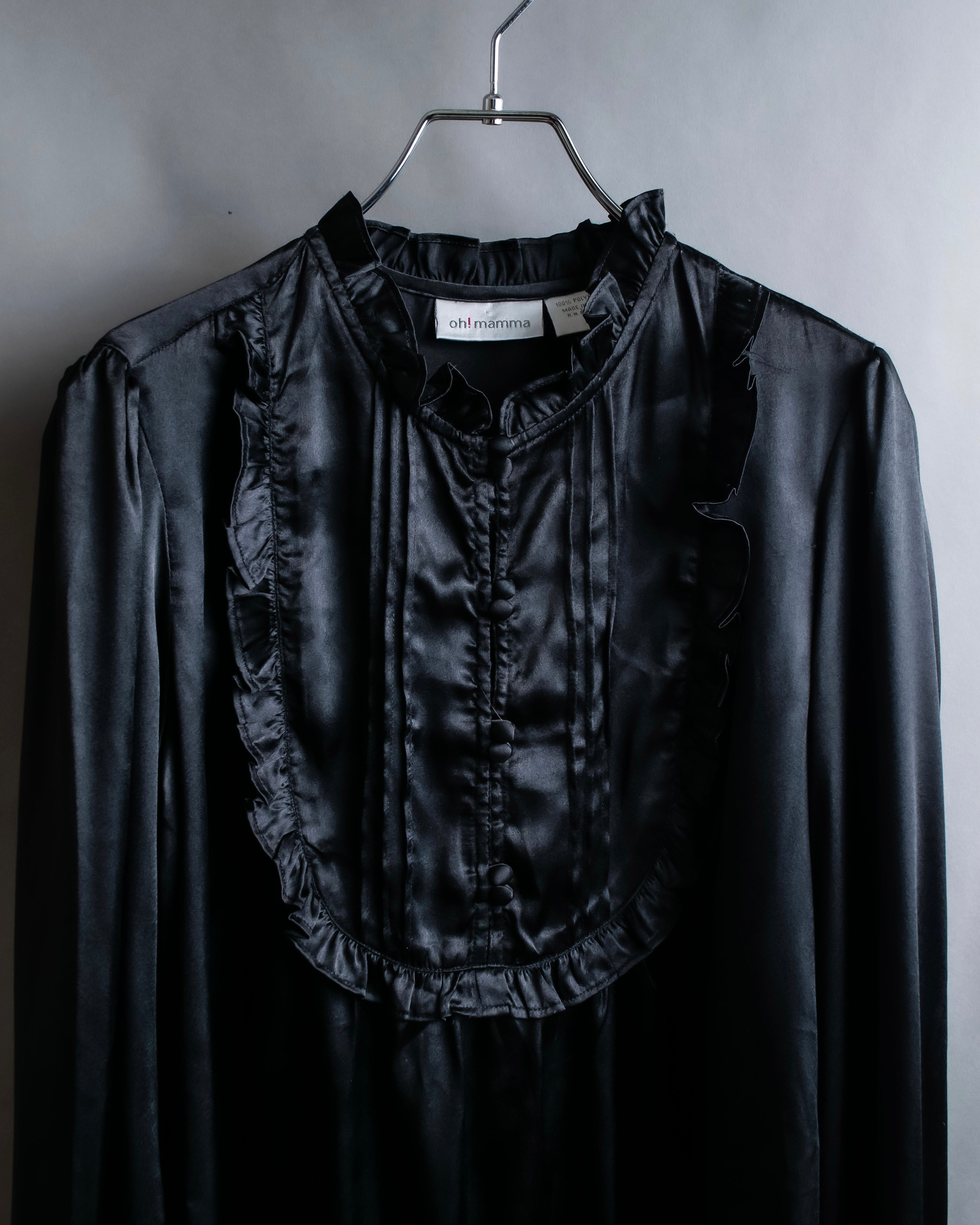 "Vintage frill detail pin tuck shiny shirt"