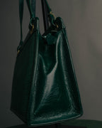 -SPECIAL- "Yves Saint Laurent" 80's-90's Glossy green exotic leather shoulder handbag