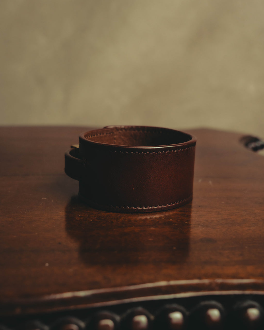 –SPECIAL– "Saint Laurent" 10's Burgundy leather wide cuff bracelet with antique gold buckle