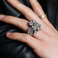 "CHANEL" Cocomark engraved rhinestone design camellia ring