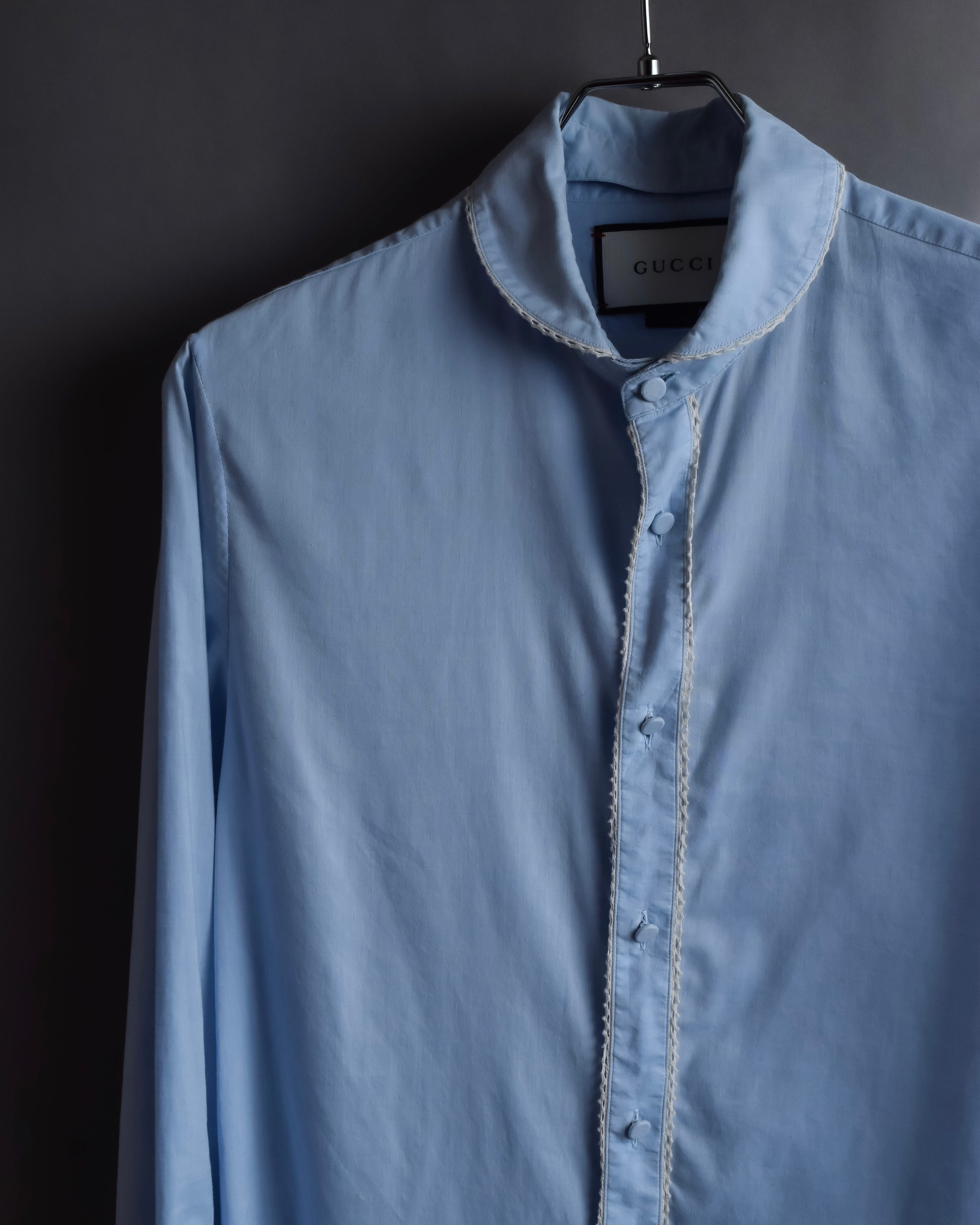 "GUCCI" Lace border design saxe blue shirt