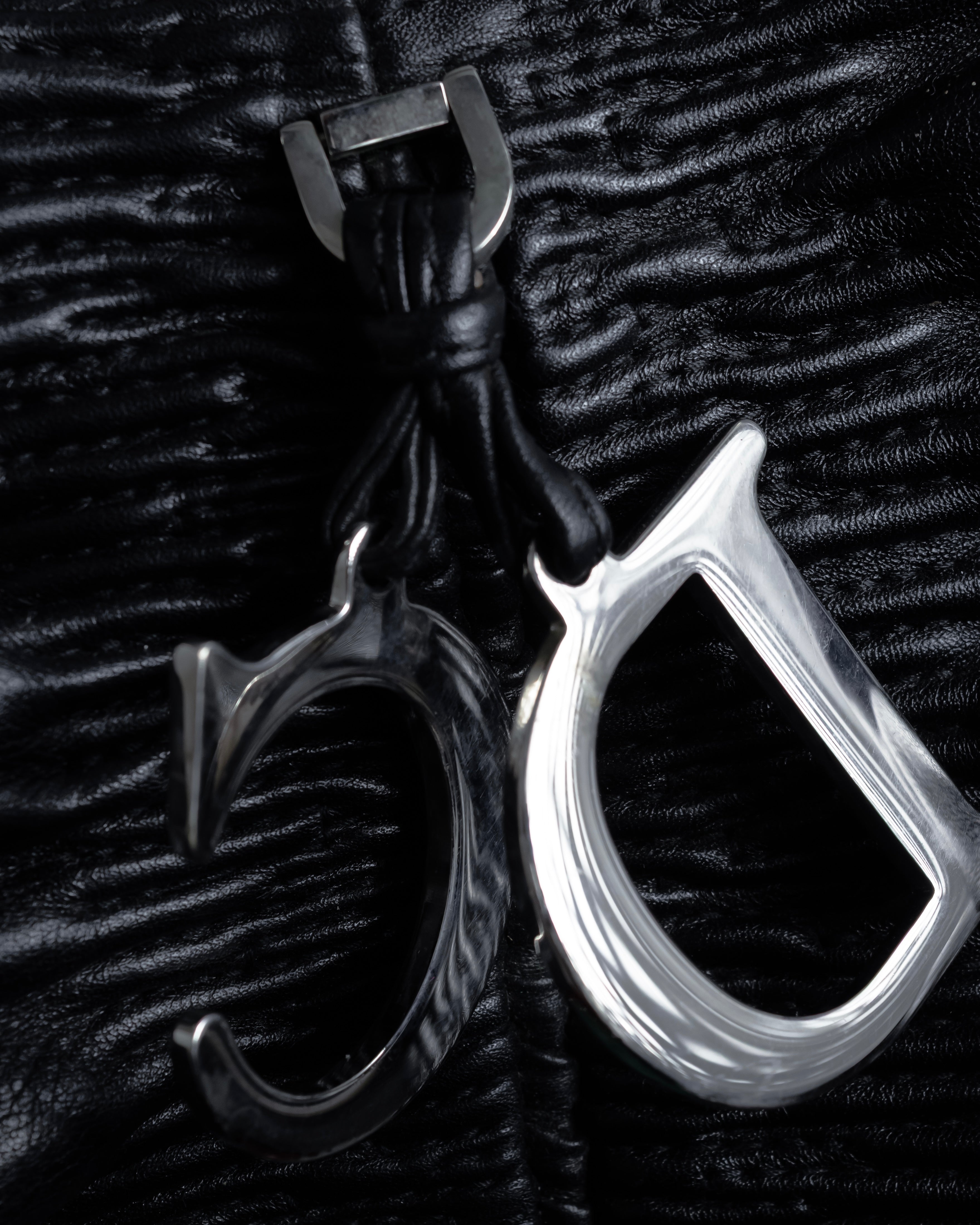 "Christian Dior" CD motif charm design gathered leather hand bag