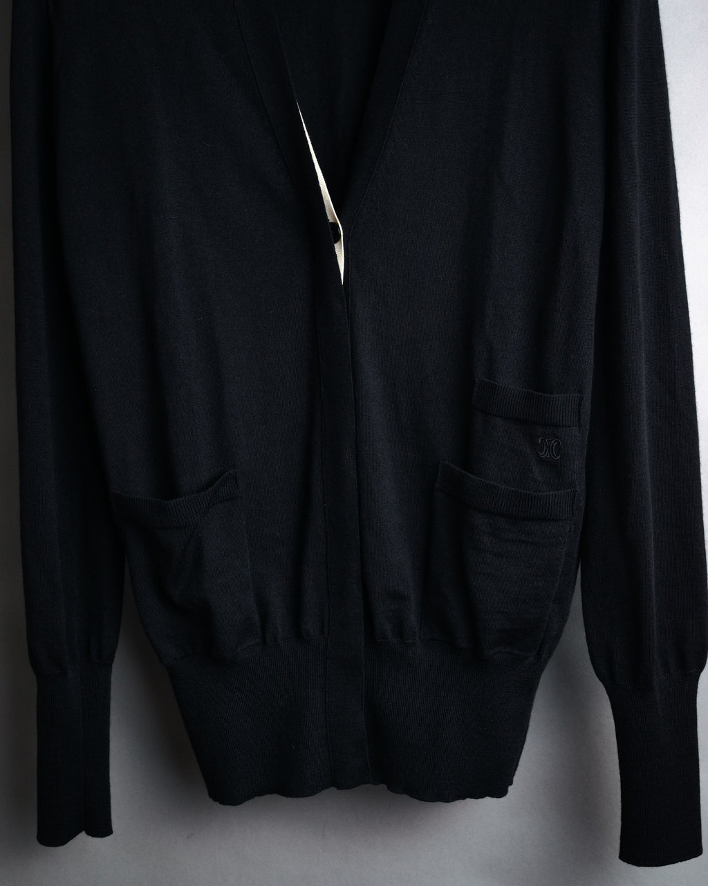 “CELINE” 2010’s Contrast placket wool silk cardigan