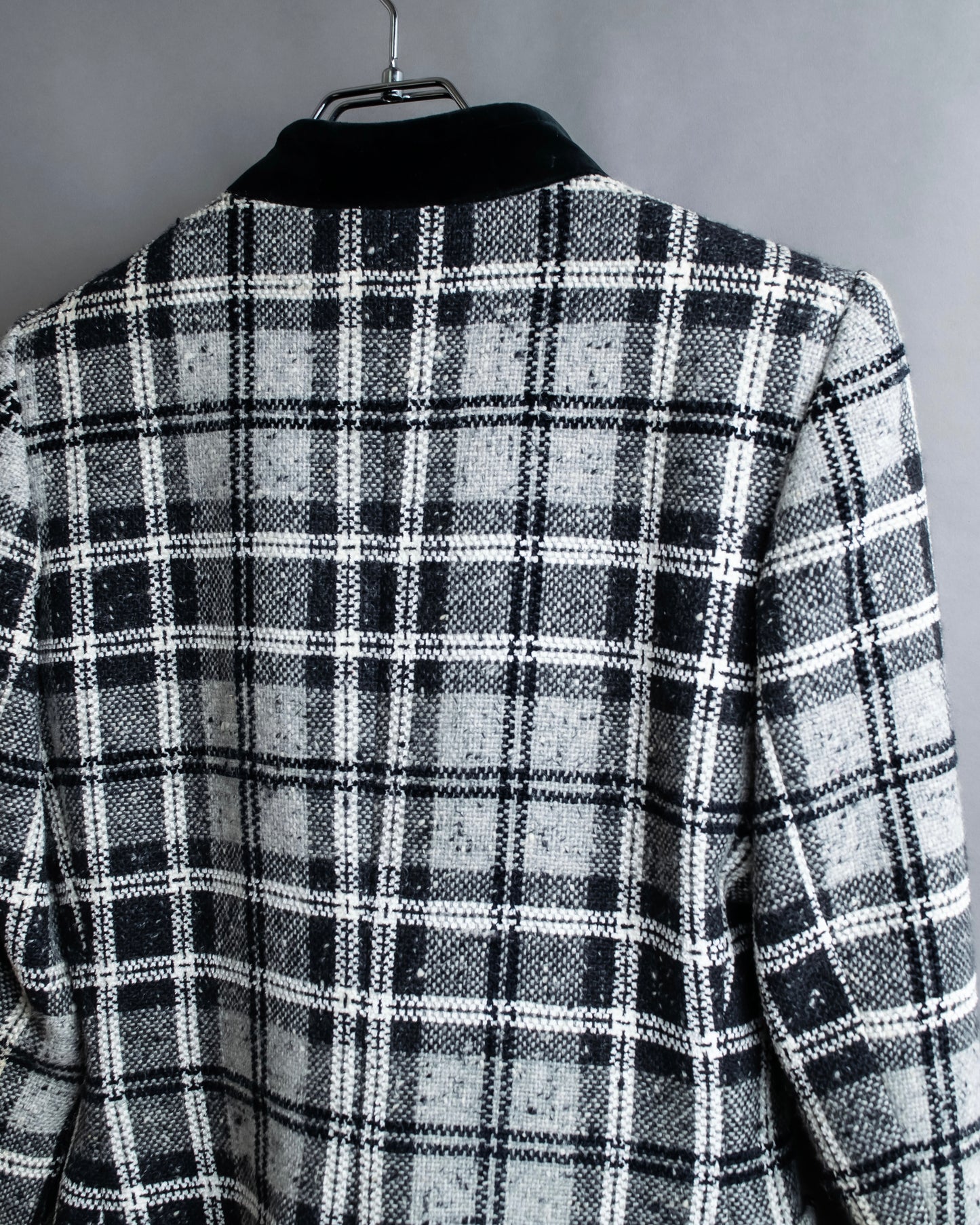 "YVES SAINT LAURENT" Monotone Madras check pattern shaped tailored jacket