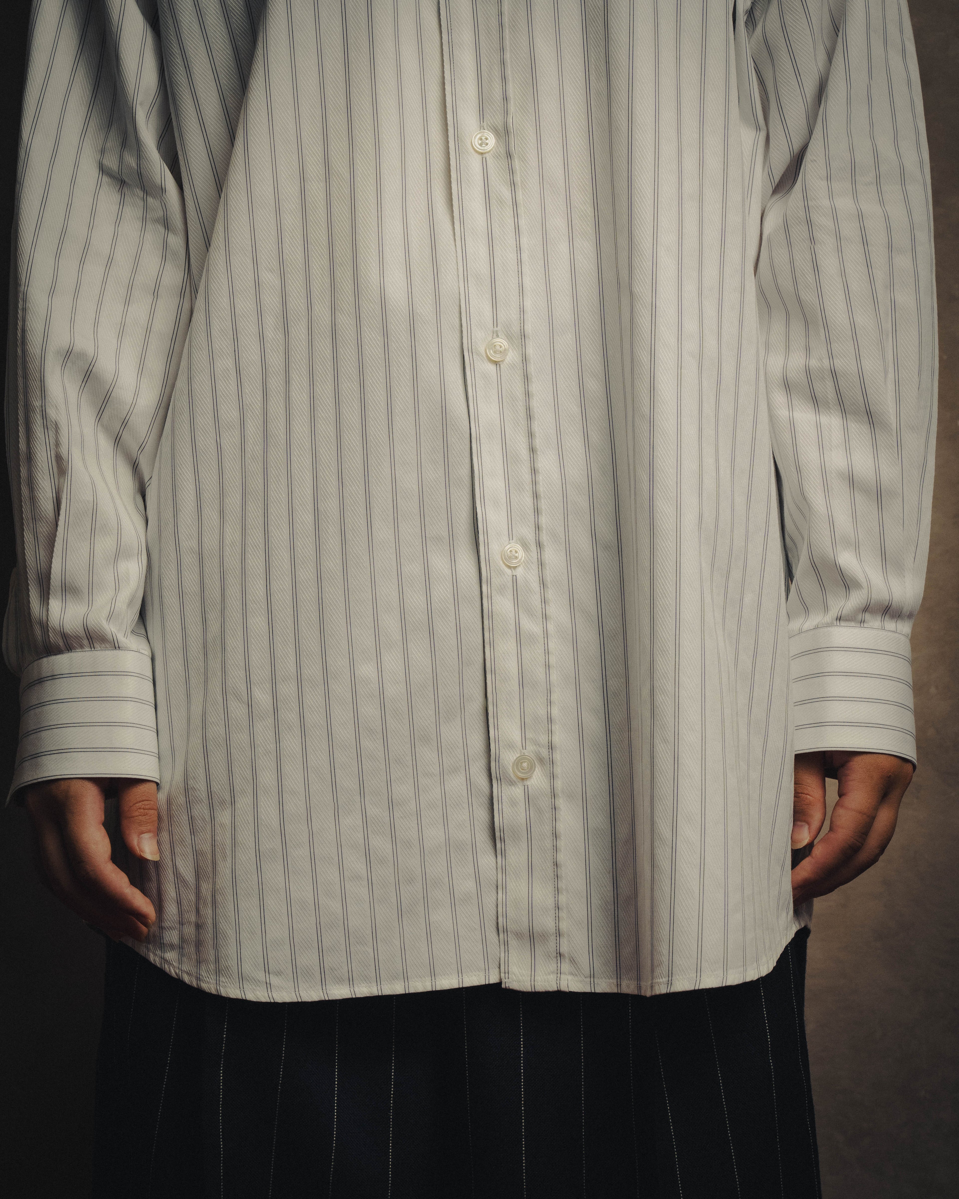 -SPECIAL- “HERMES” 80’s tonal jacquard pinstripe French cuff shirt