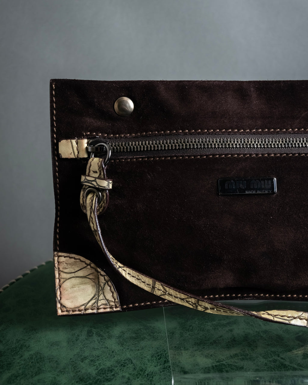 "MIU MIU" Belt strap design embossed leather hand bag