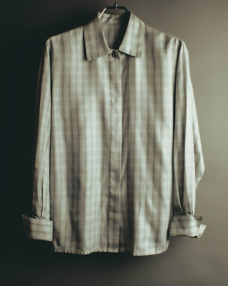 "Christian Dior" 80's-90's Silk blend checked long sleeve blouse