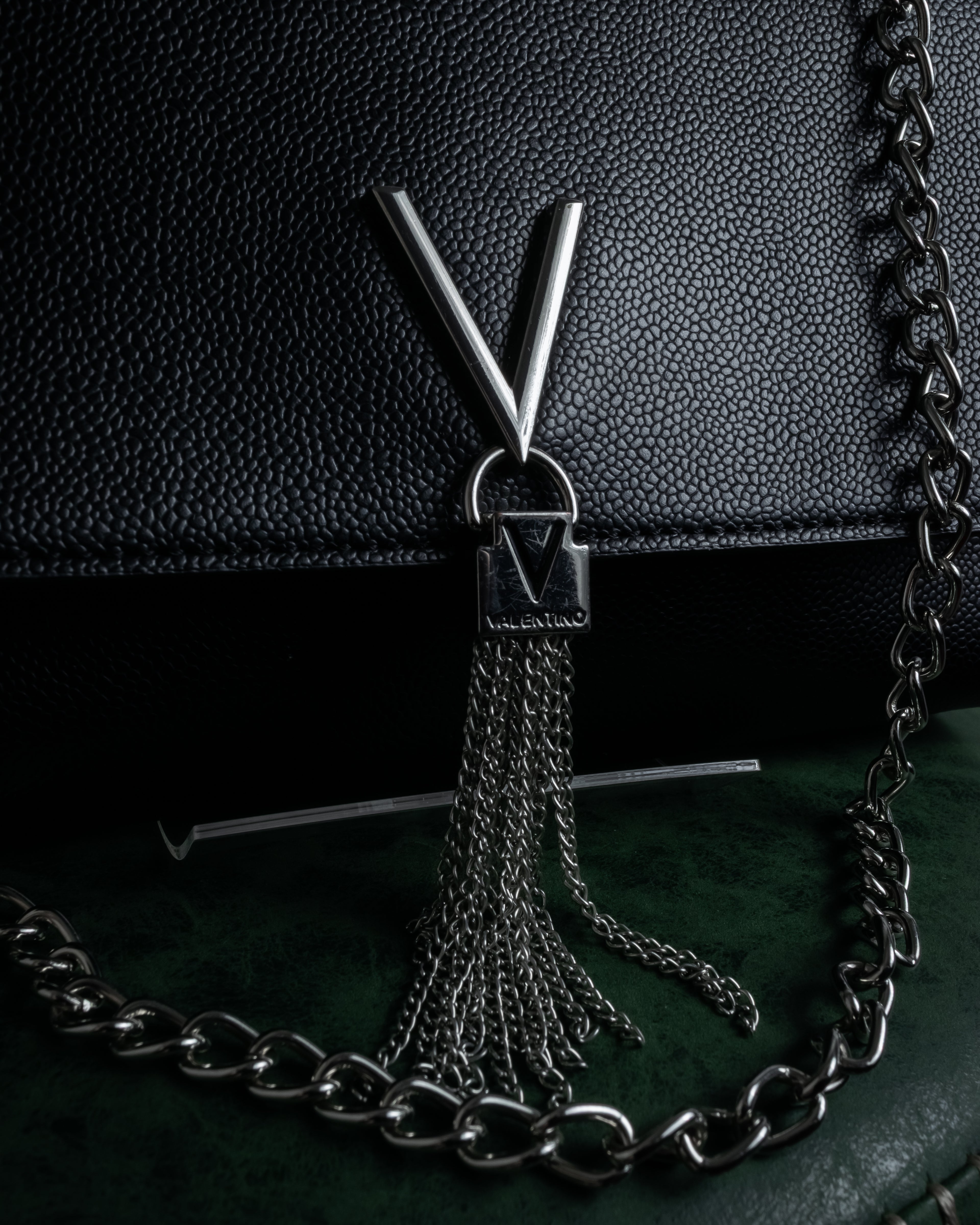 "VALENTINO" Textured leather V tassel chain shoulder bag
