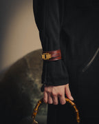 –SPECIAL– "Saint Laurent" 10's Burgundy leather wide cuff bracelet with antique gold buckle