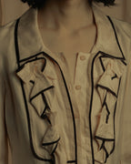 "CELINE" 00’s Piped ruffle silk blouse