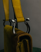 "Salvatore Ferragamo" 90's-00's Mustard yellow suede shoulder bag with oversized Gancini