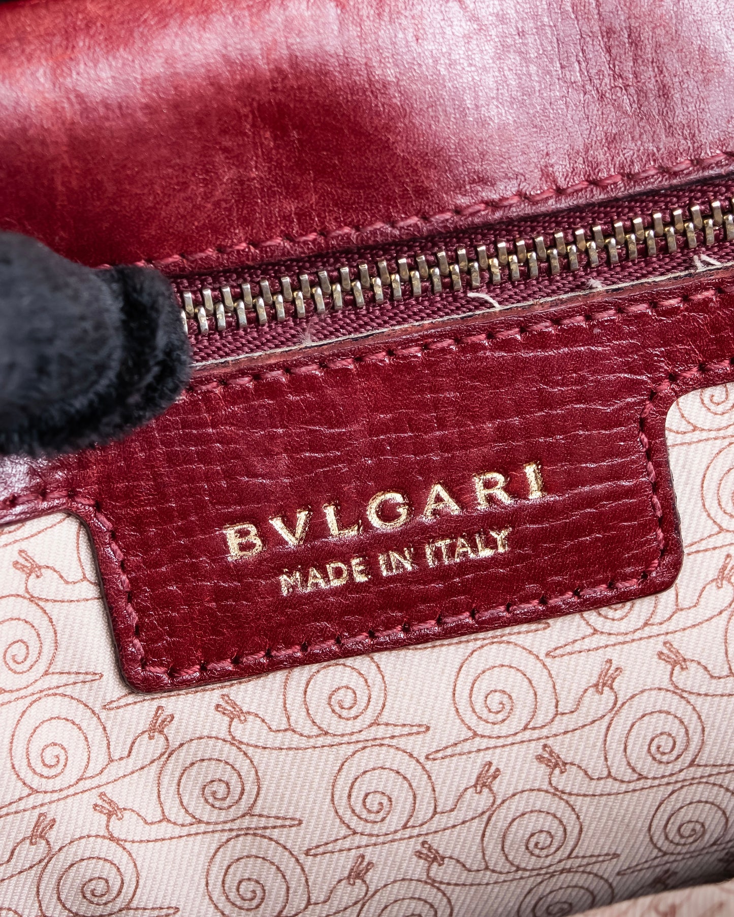 "BVLGARI" Marble motif burgundy color leather shoulder bag