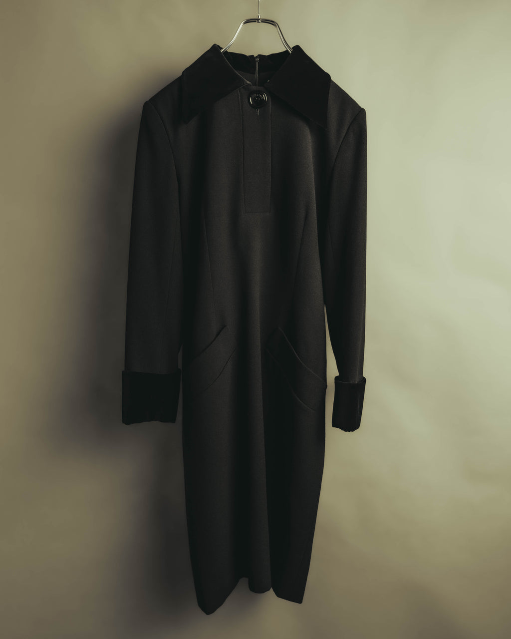 "CELINE" 80's Velvet collar maxi coat dress