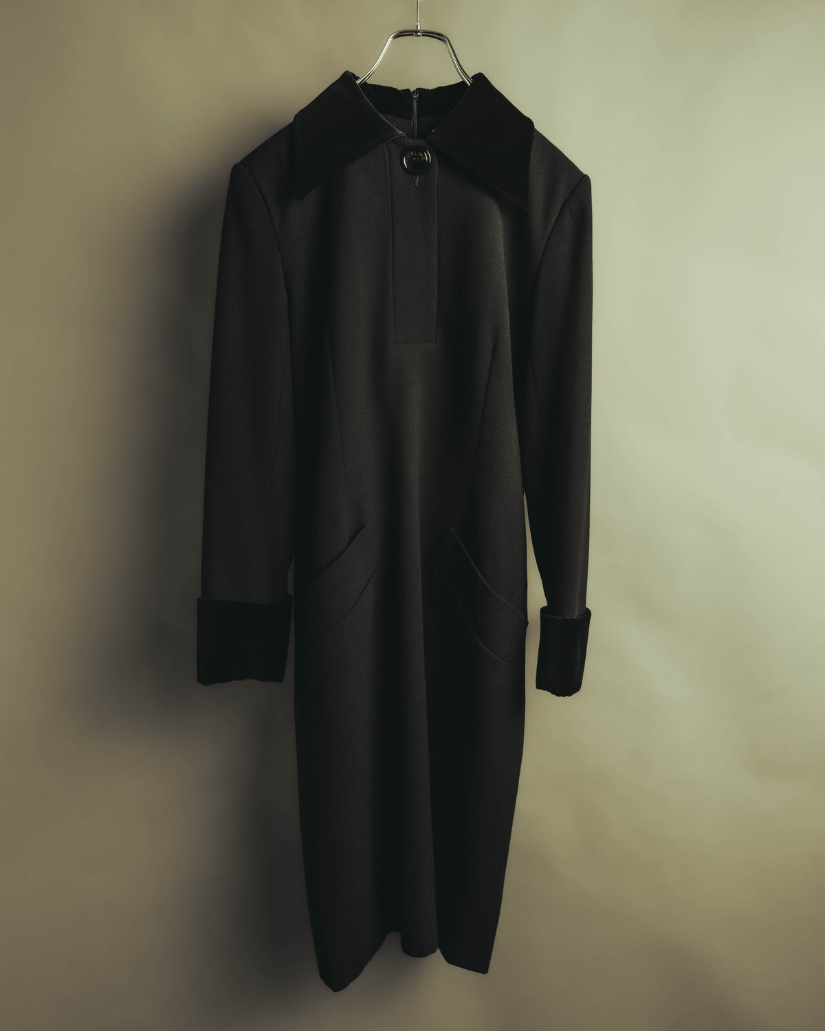 "CELINE" 80's Velvet collar maxi coat dress