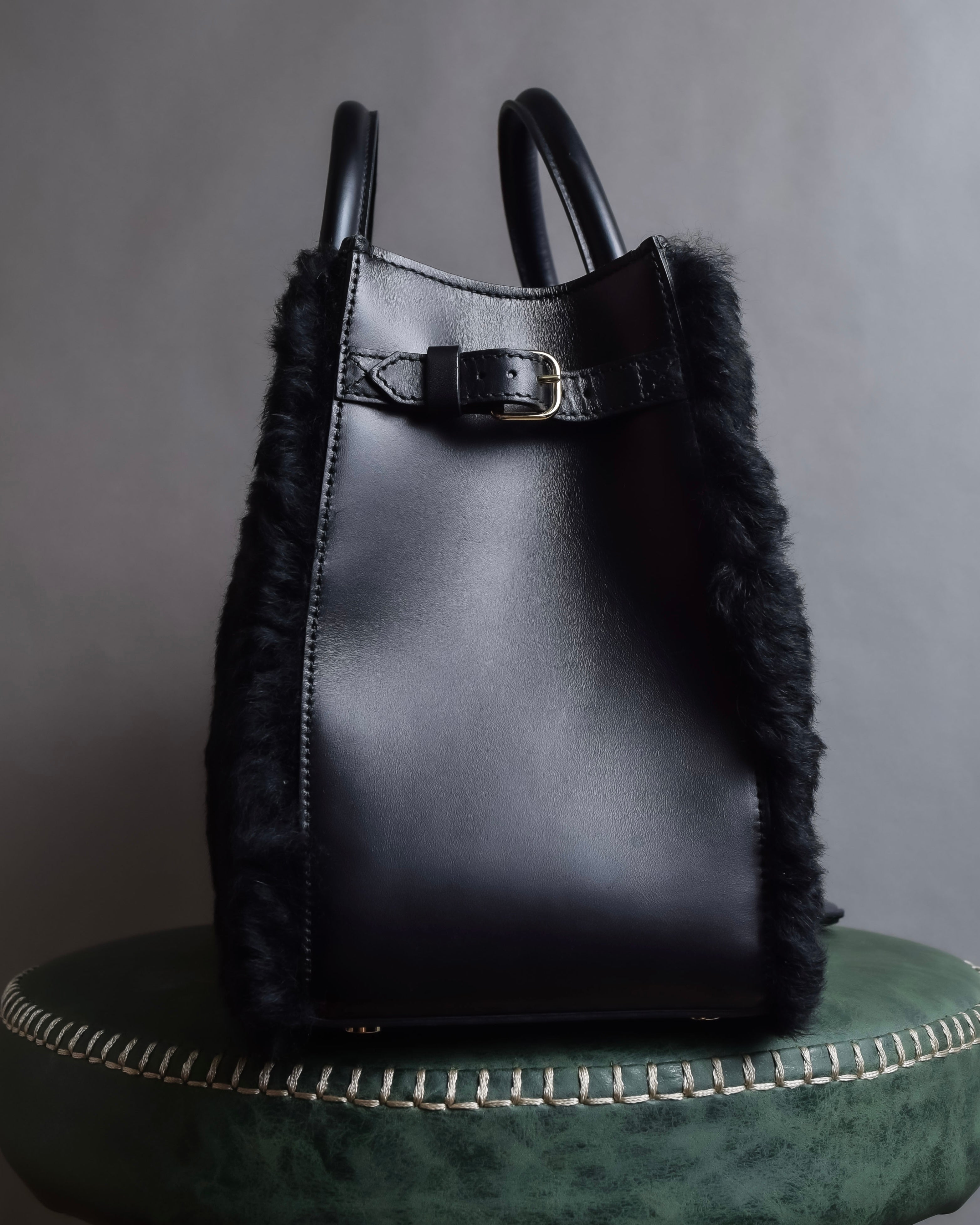 "BALENCIAGA" Padlock design shearling leather bag