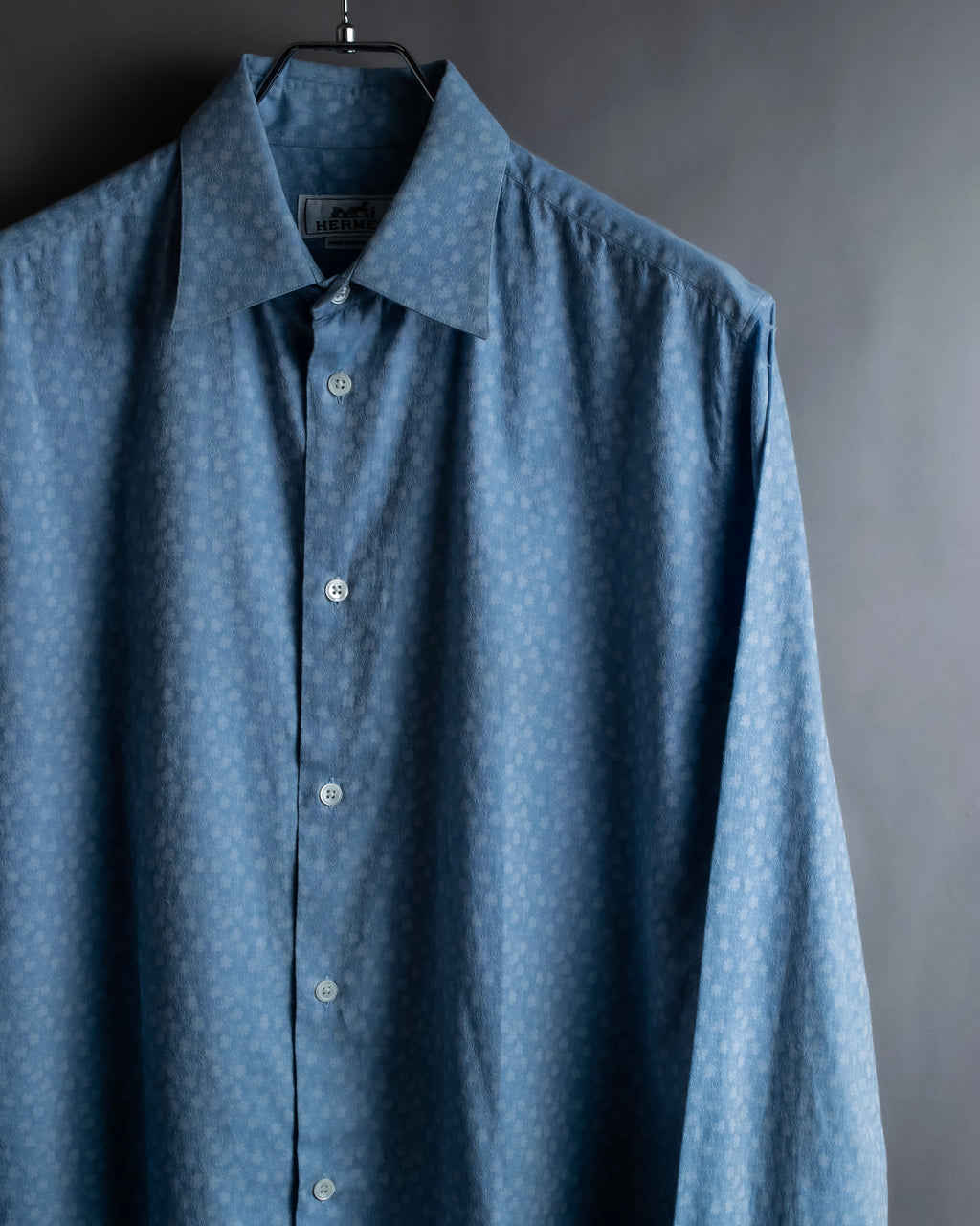 "HERMES" Saxe blue jacquard cotton shirt