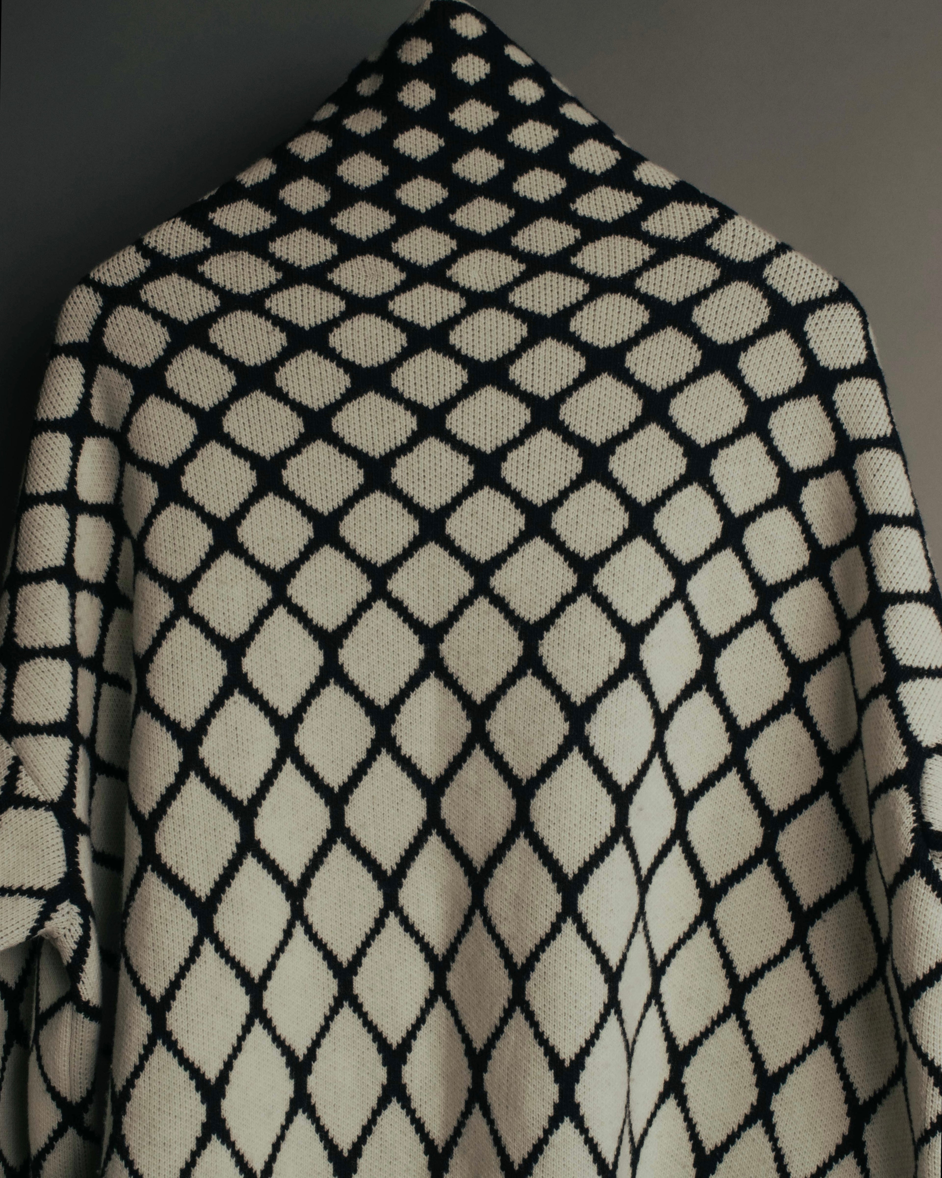 "VALENTINO" 20's Oversized diamond jacquard turtleneck knit sweater