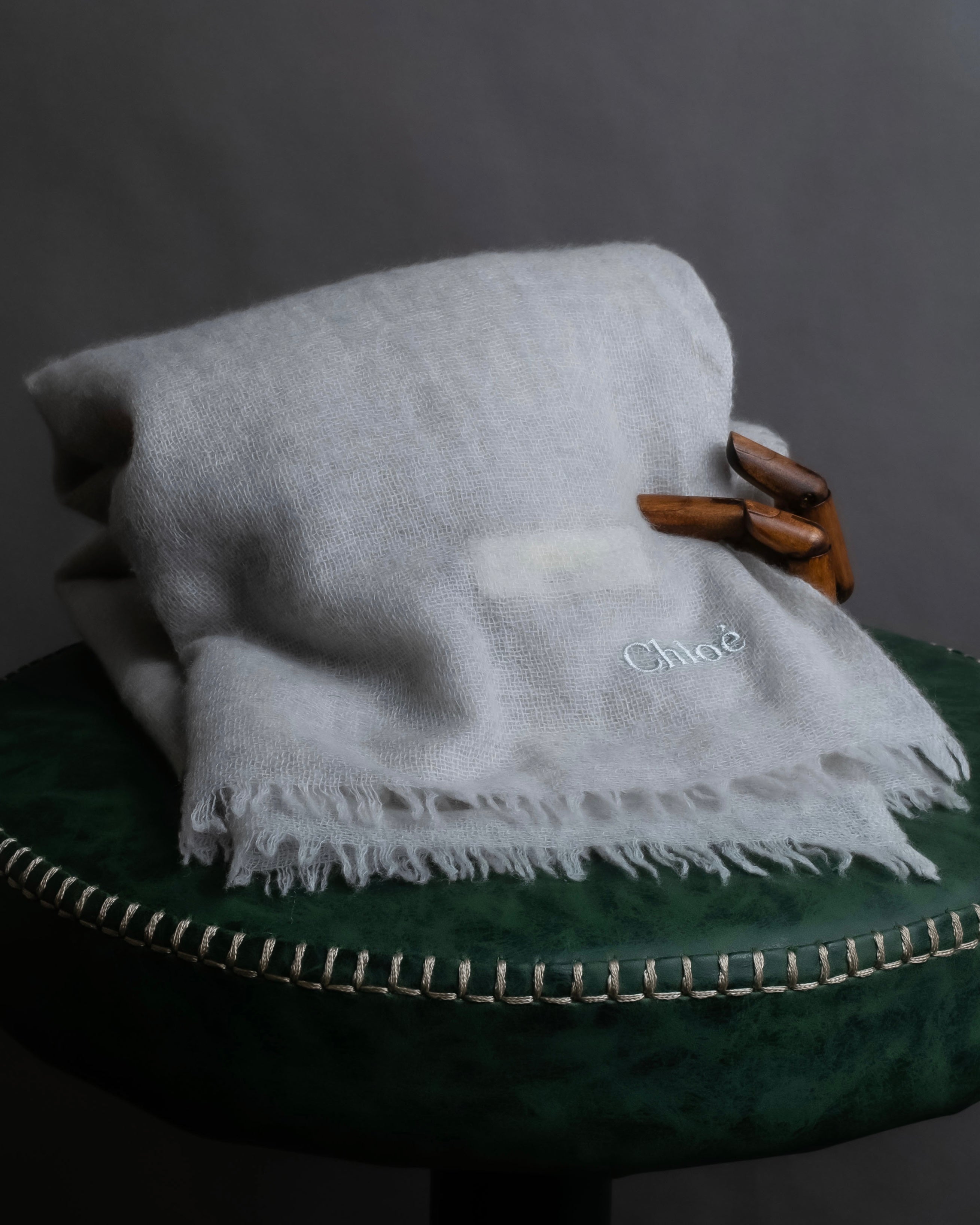 "Chloe" Fringe design light gray sheer material stole