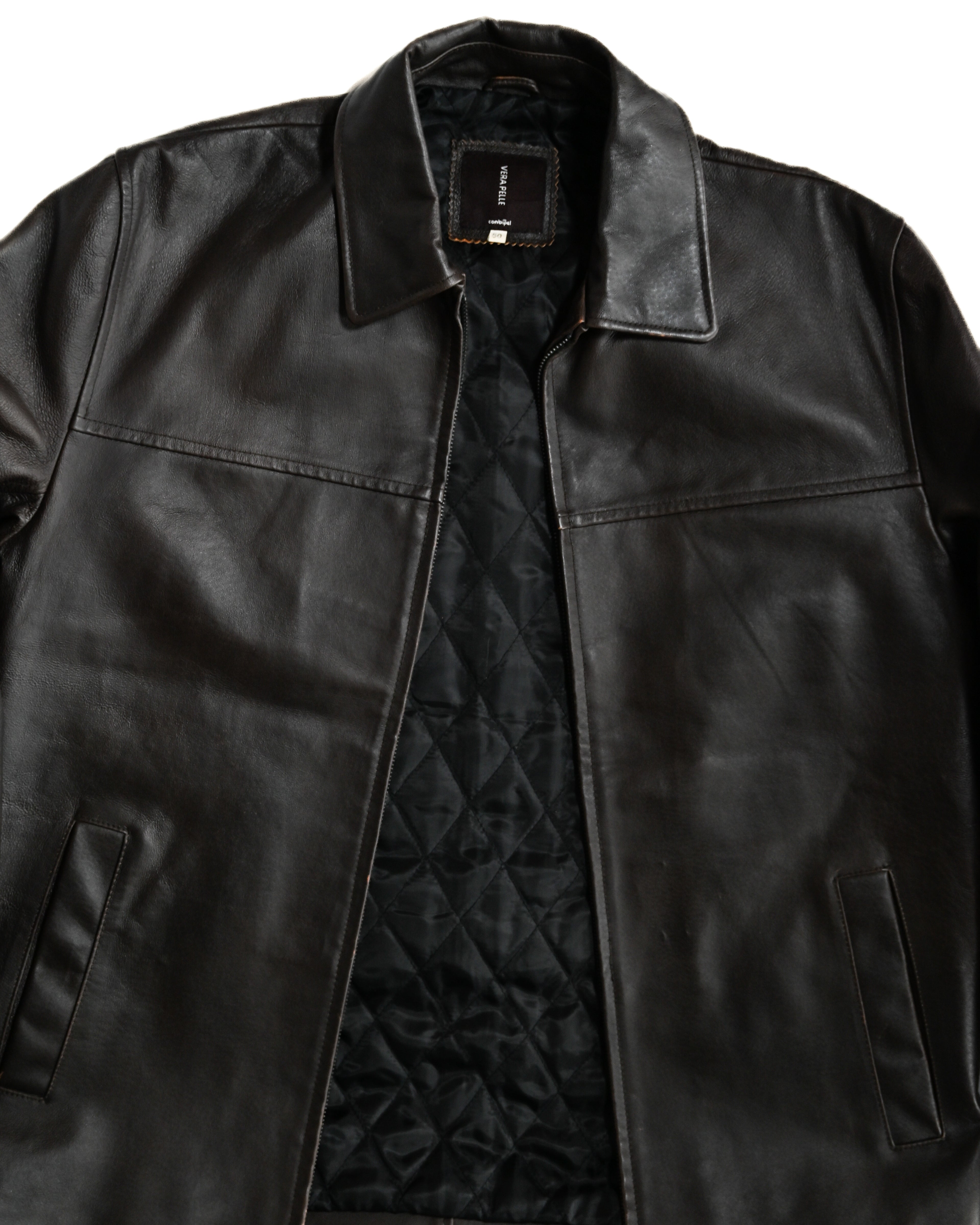 VINTAGE / Architectural Leather Jacket Dark Brown