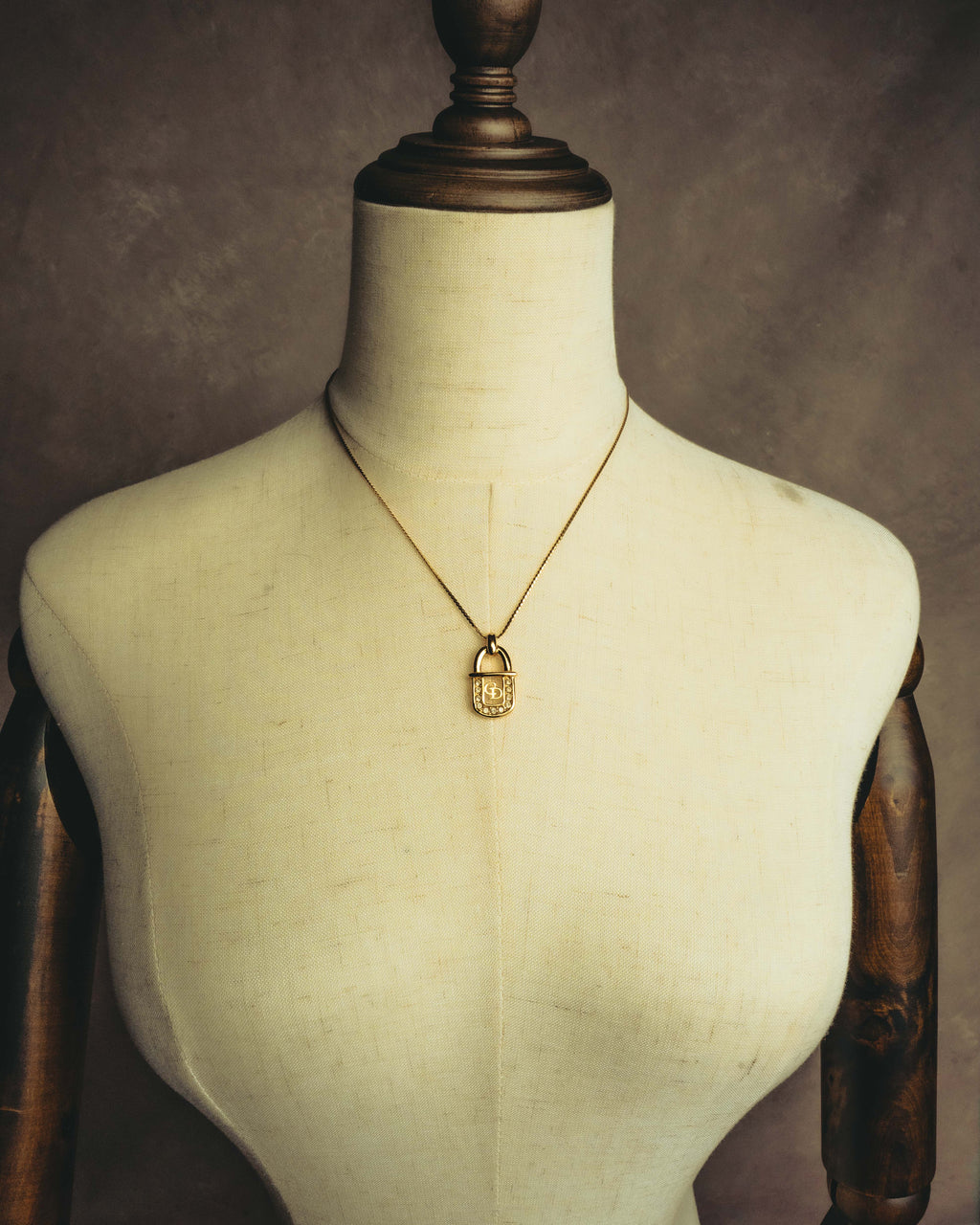 "Christian Dior" 90's Rhinestone padlock pendant necklace