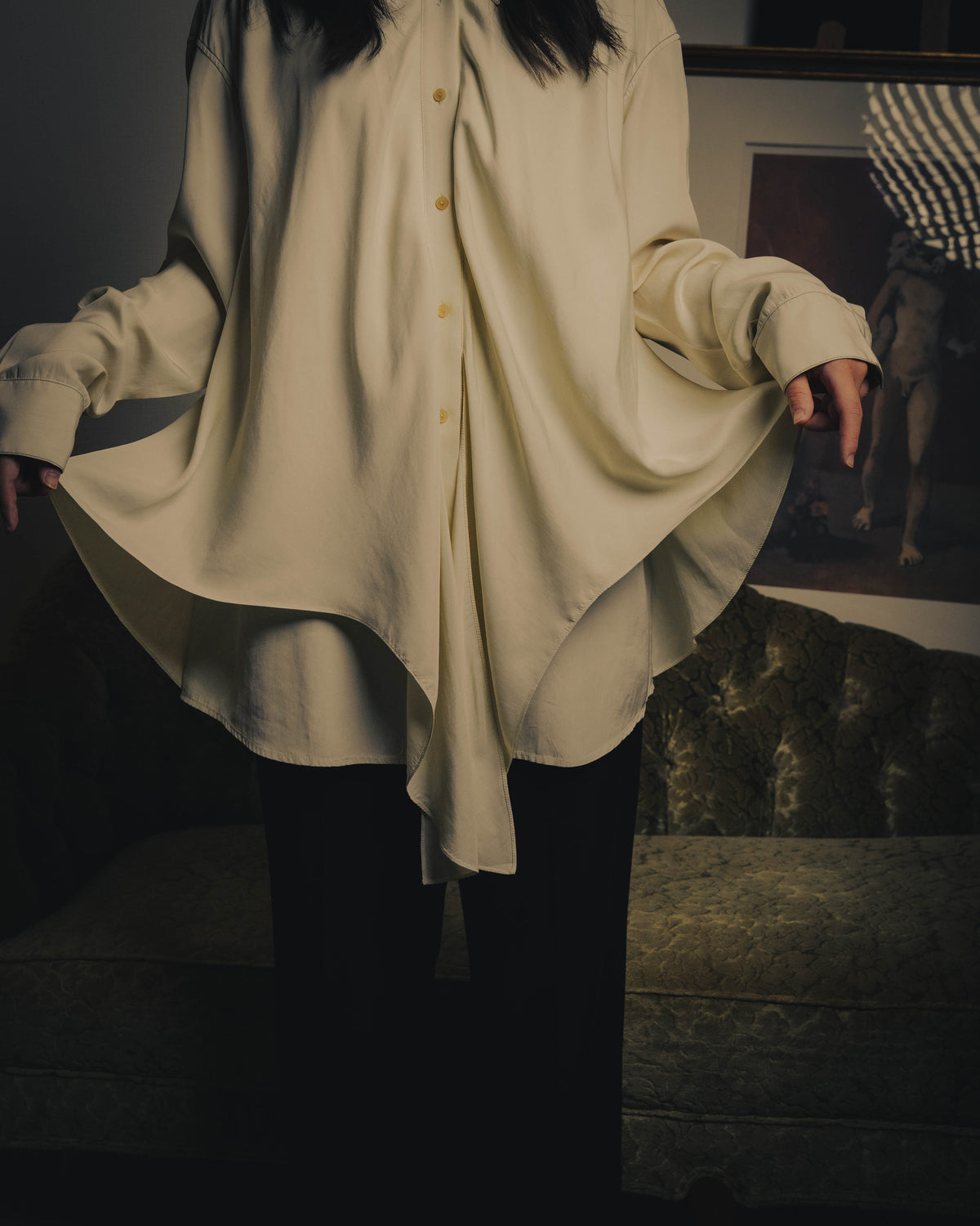 –SPECIAL– “LOEWE” 10’s-20’s Asymmetrically draped silk shirt