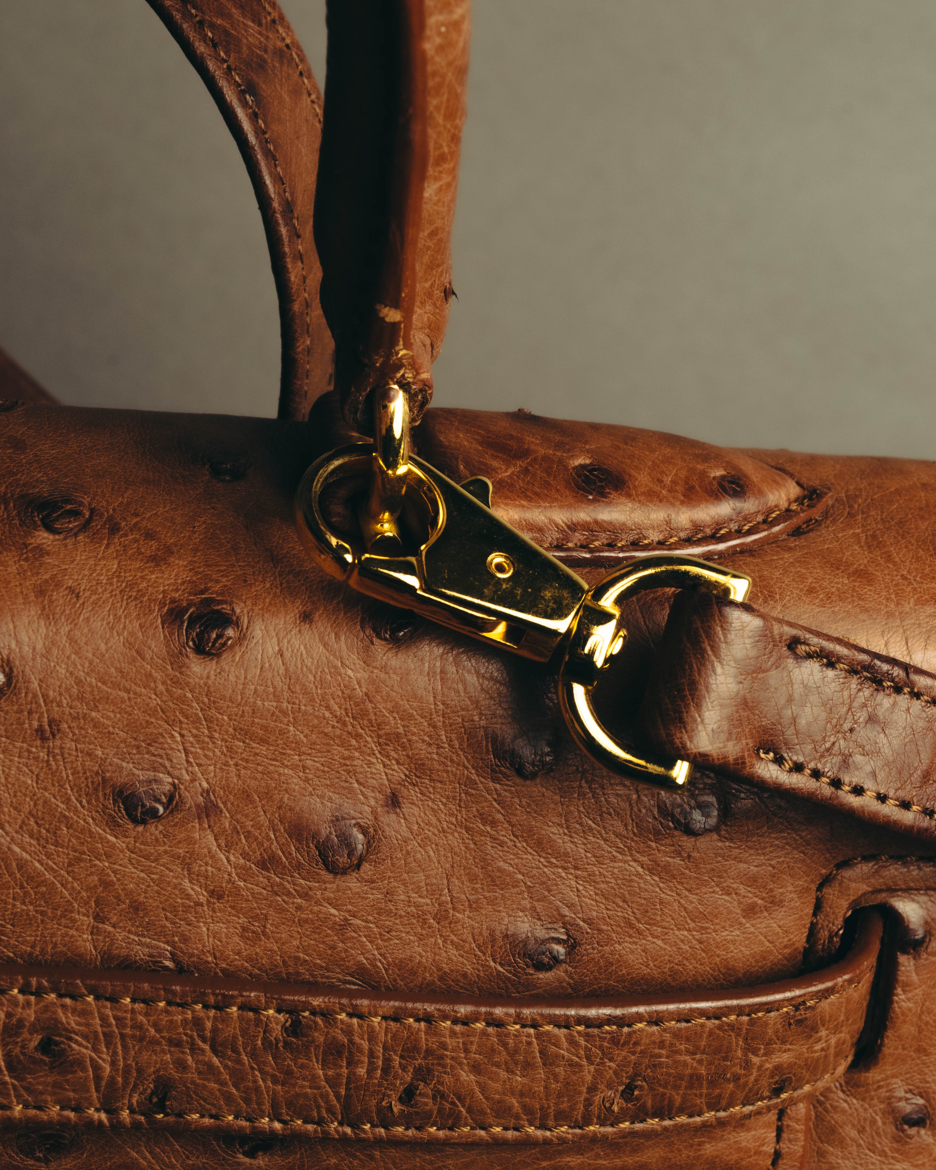 "JARDIN DES SACS" 80's-90's Structured ostrich leather top handle bag