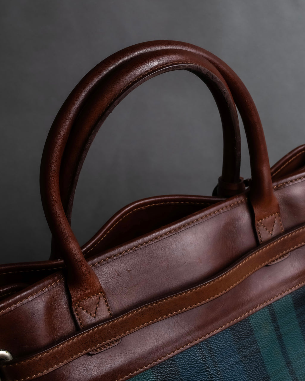 "Ralph Lauren" Blackwatch check canvas leather combination bag