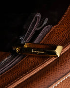 "Salvatore Ferragamo" Gold metal parts brown leather shoulder bag