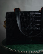 "YVES SAINT LAURENT" 90’s crocodile embossed lace up handbag