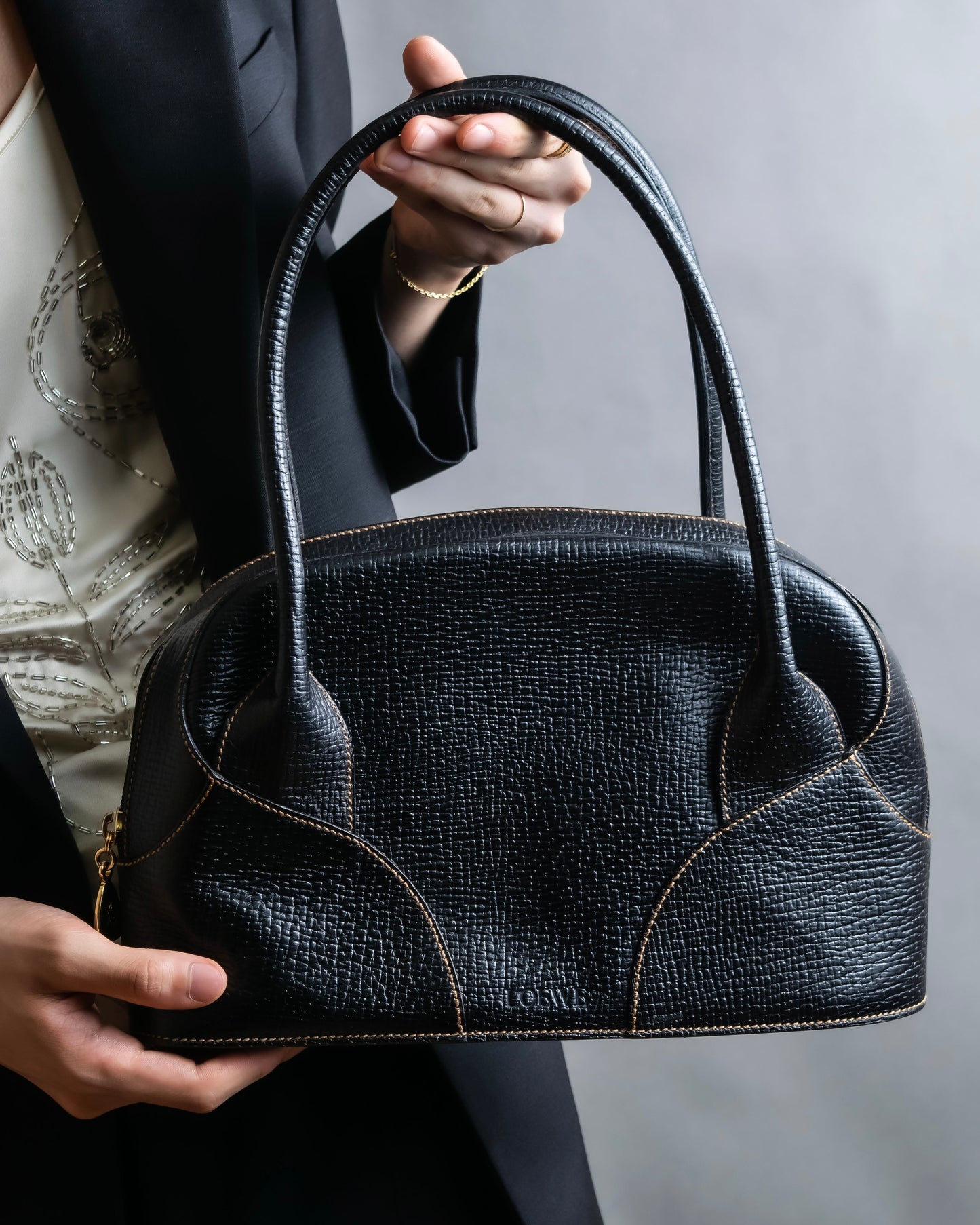 "LOEWE" Embossed leather horizontal one handle bag