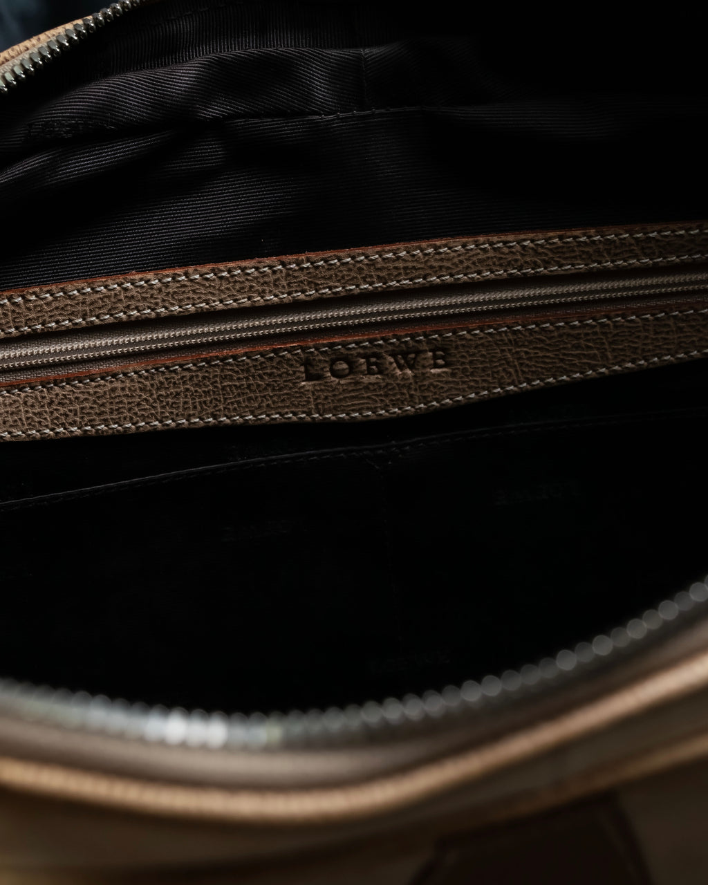 “LOEWE” Leather belted design bicolor handbag