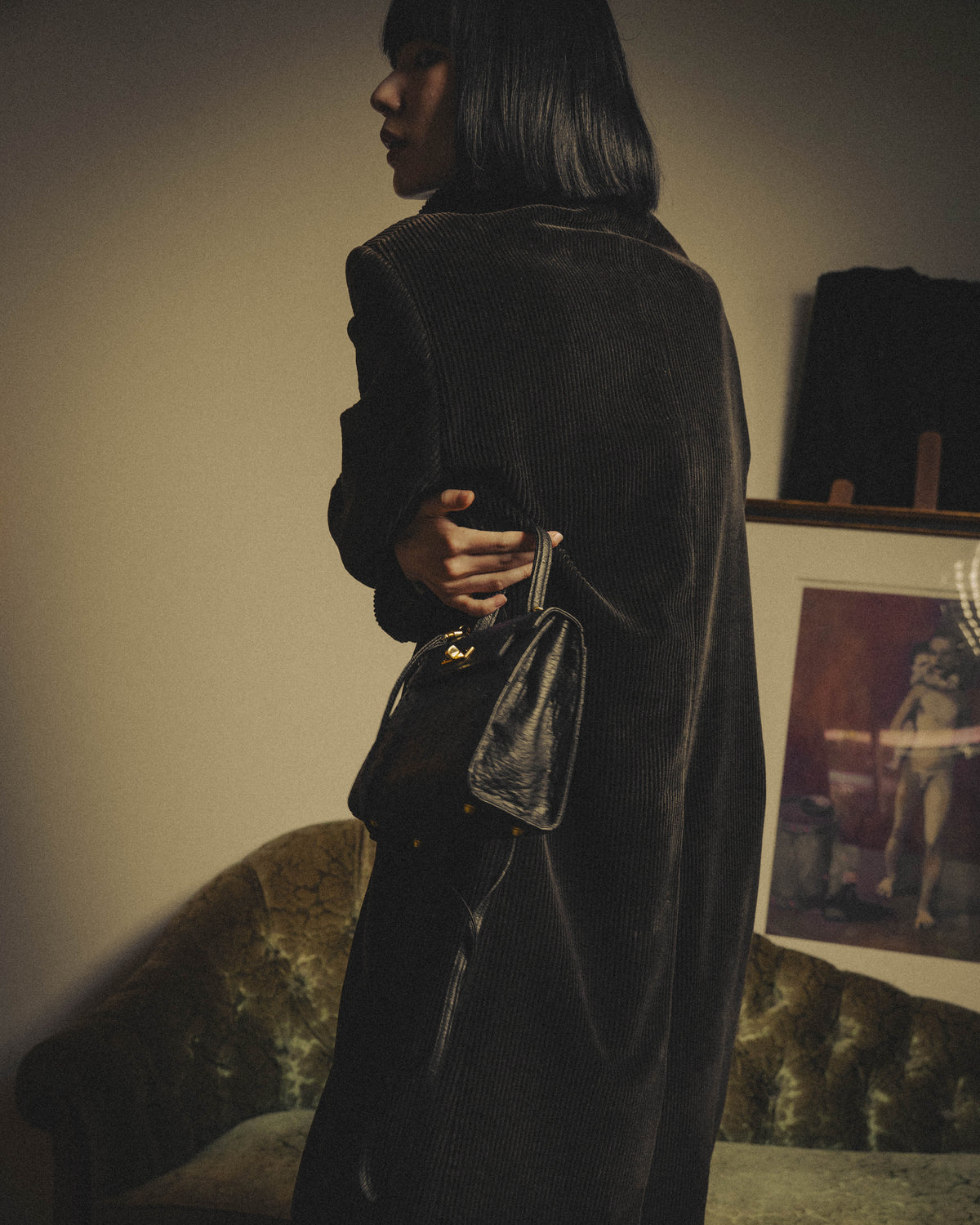 -SPECIAL- "GUCCI" 90's-00's Dark brown corduroy tailored chesterfield coat