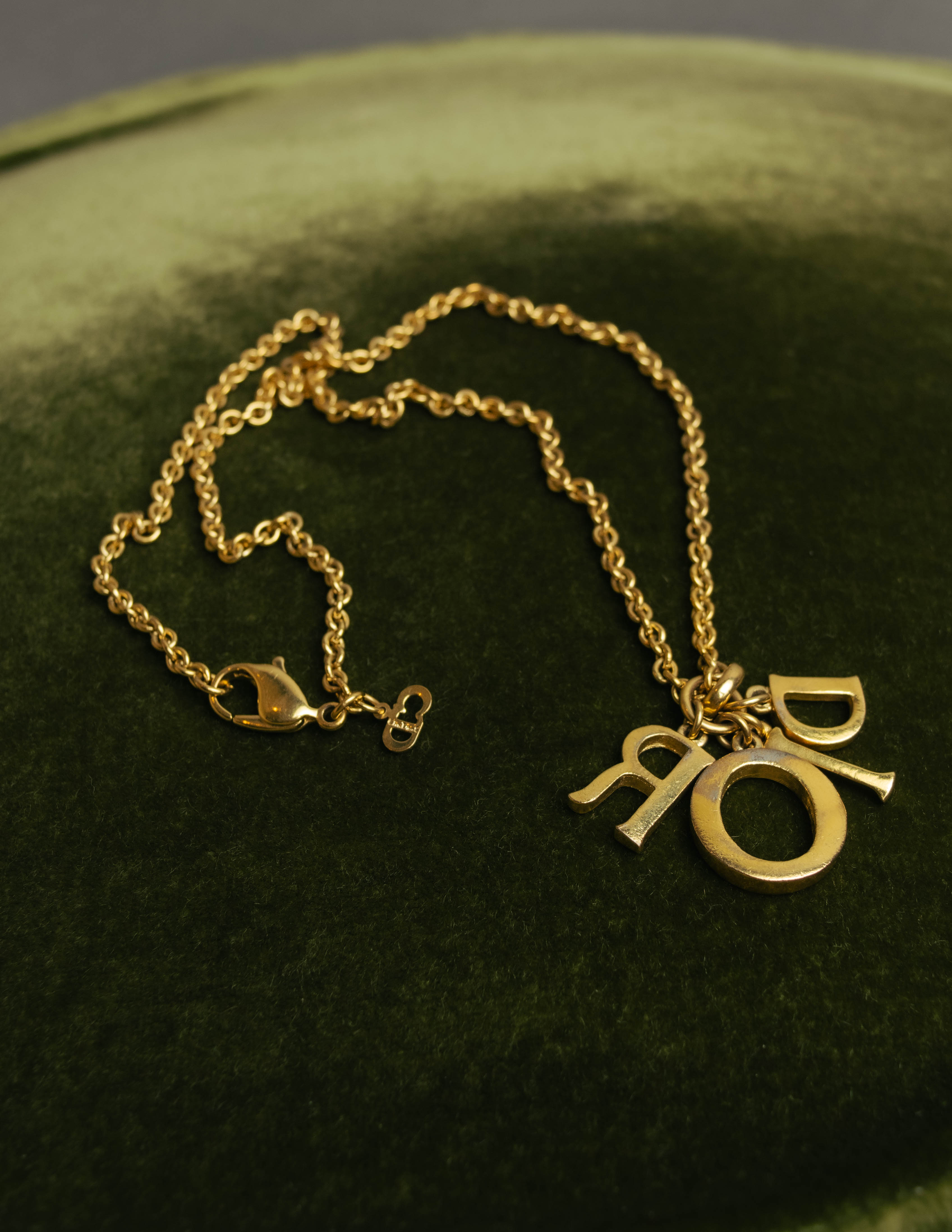 "Christian Dior" 90's-00's Gold tone logo charm necklace