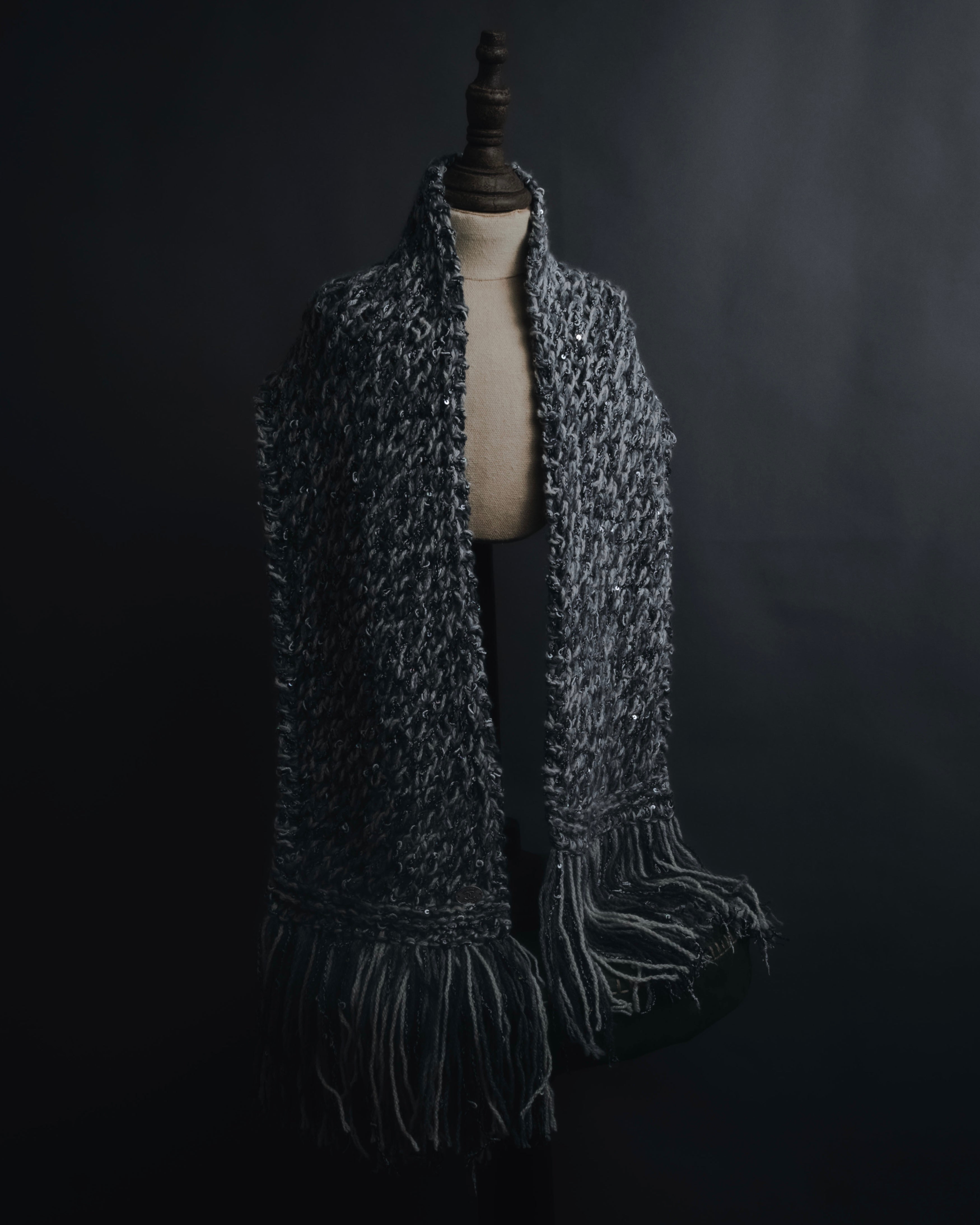 "CHANEL" 2005AW fantasy yarn embellished fringe scarf