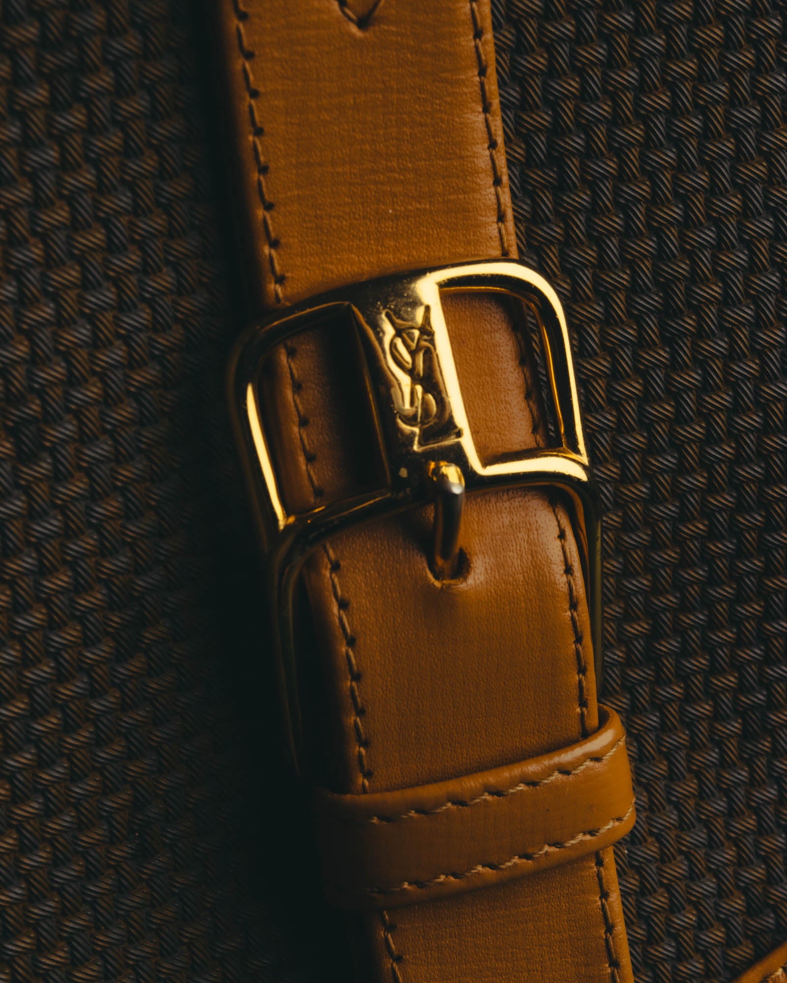 "Yves Saint Laurent" 70's-90's Woven leather shoulder bag