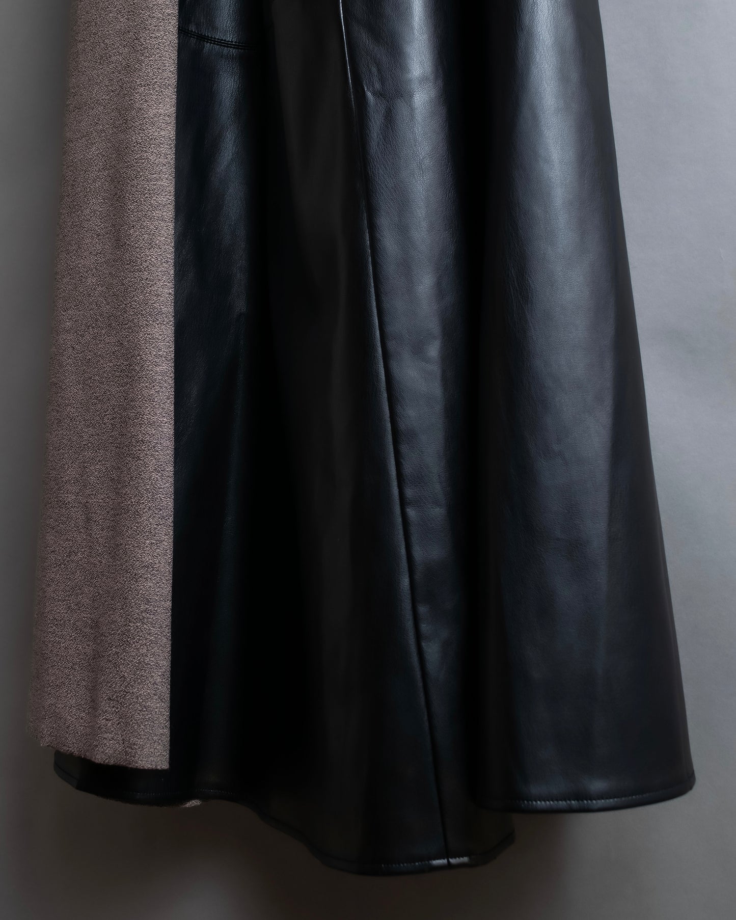 "ADORE" Synthetic leather docking belted maxi length flared skirt