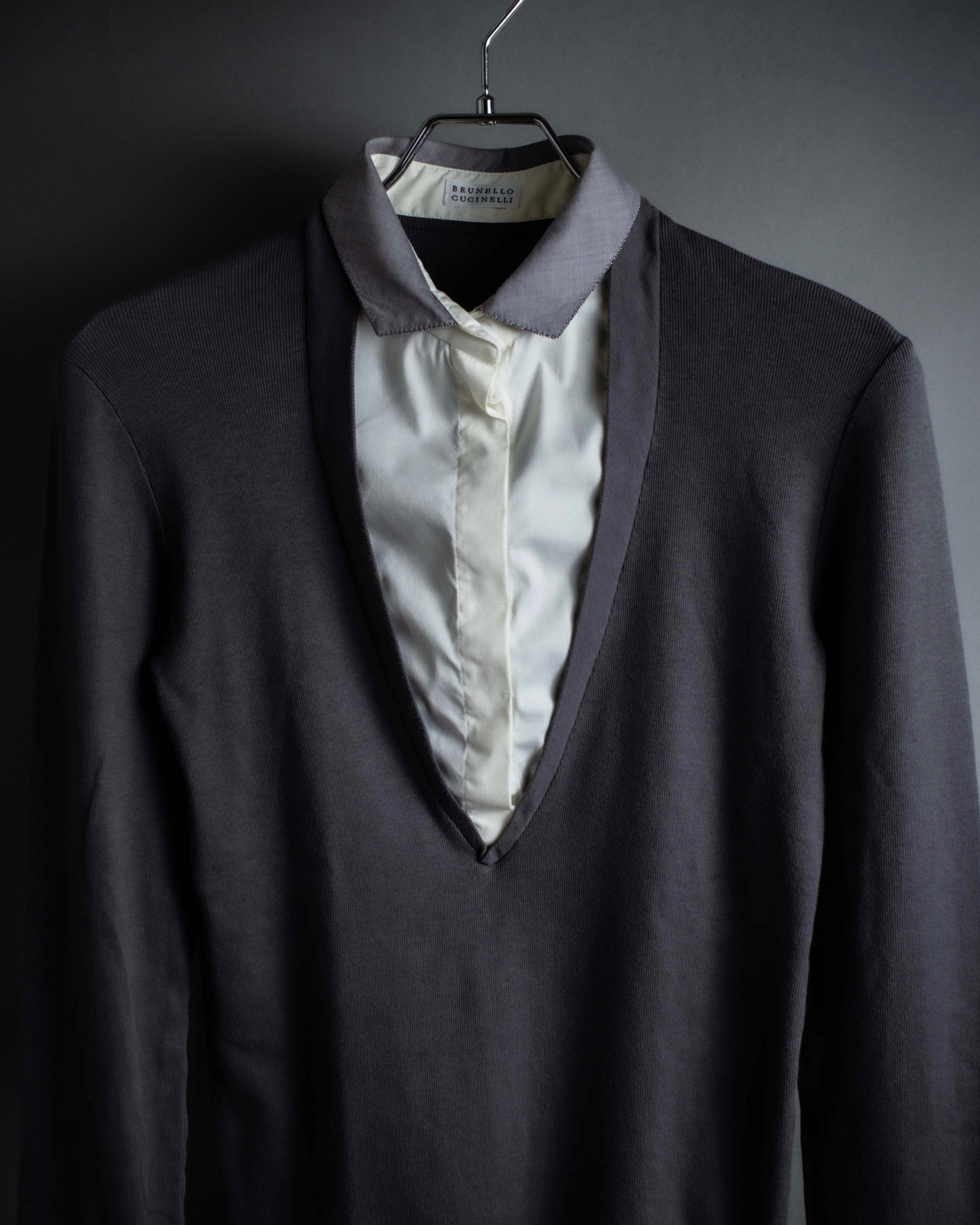 "BRUNELLO CUCINELLI" Layered shirt docking design knit pullover